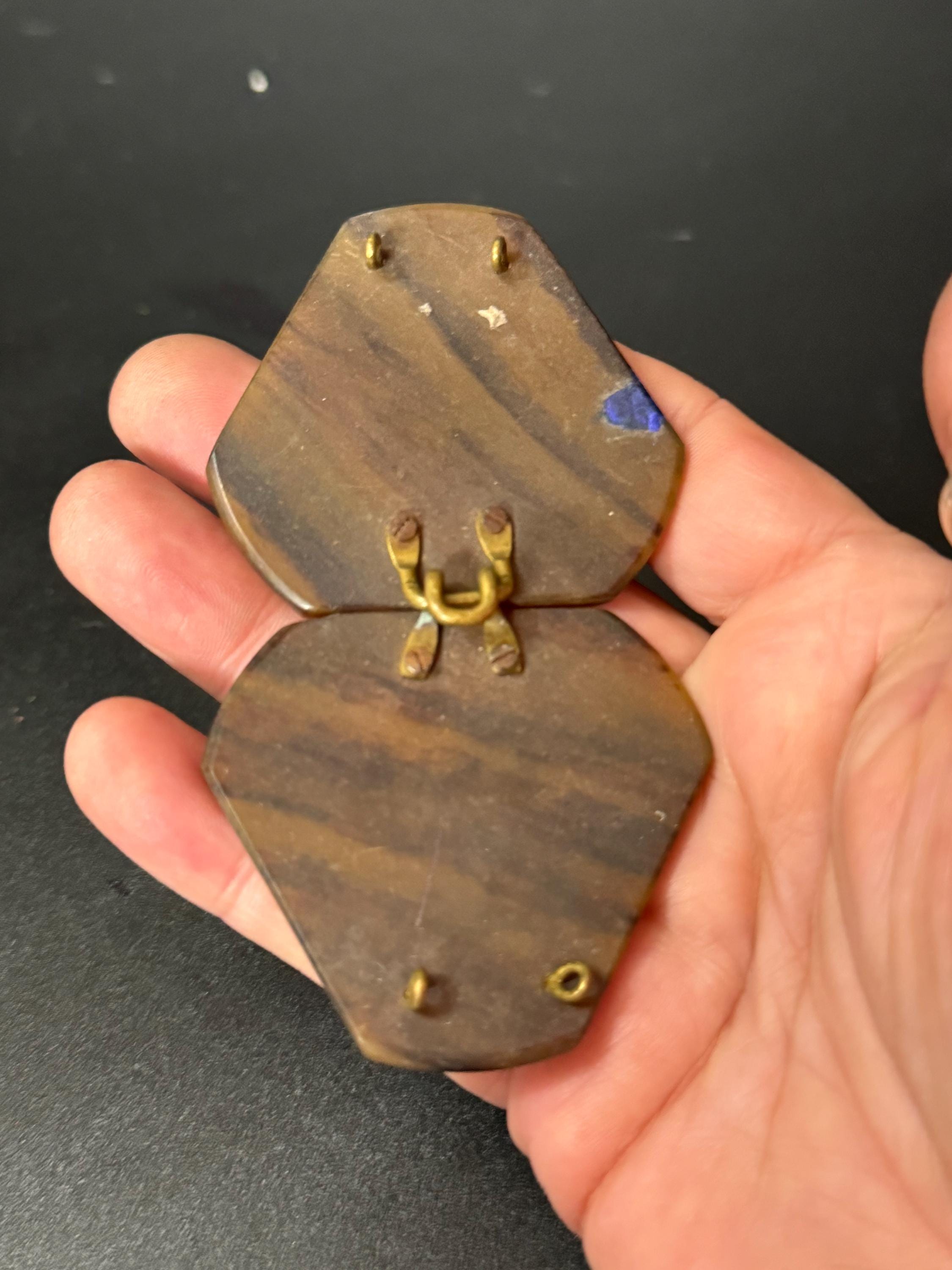Large Art Deco 2 part BROWN early celluloid plastic belt buckle