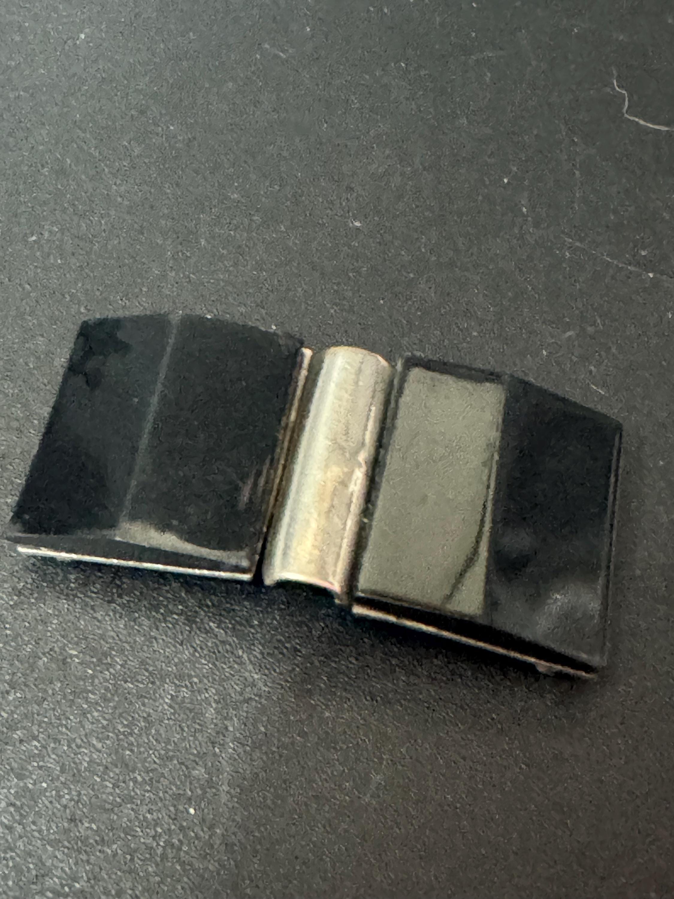 True Art Deco 2 part BLACK early celluloid plastic belt buckle chrome silver