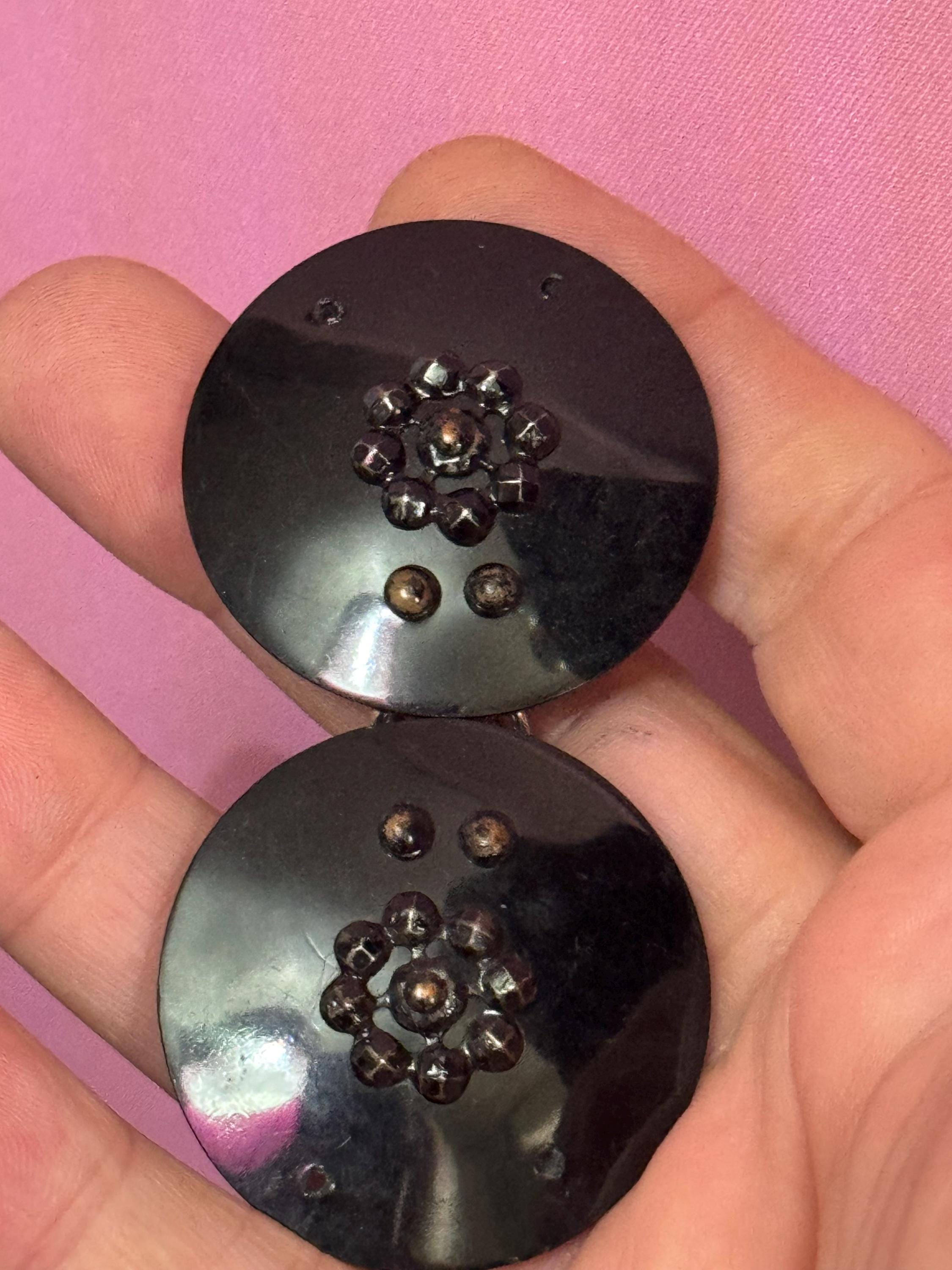 True Art Deco 2 part BLACK early celluloid plastic belt buckle