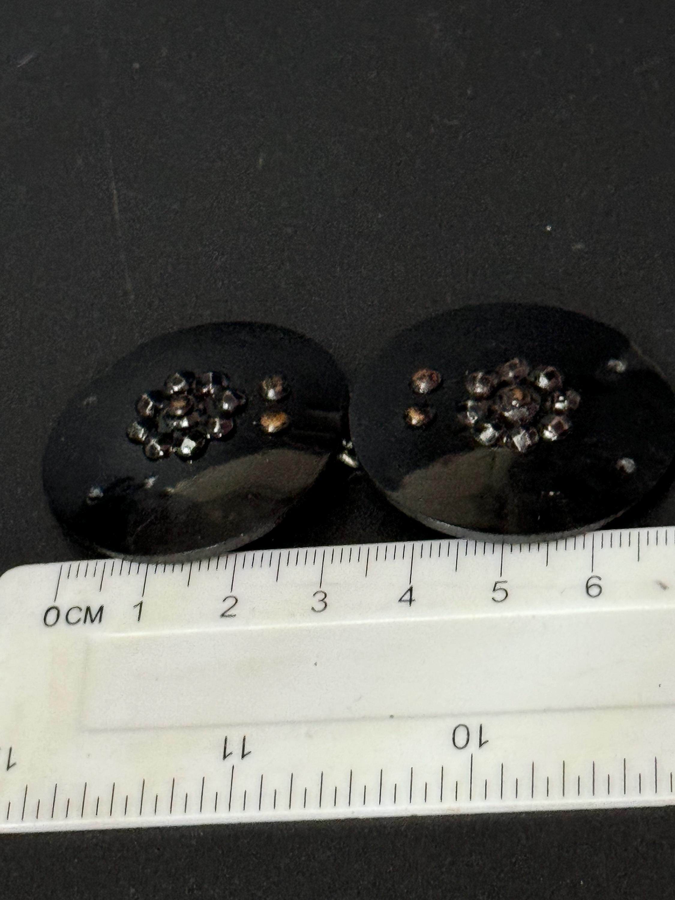 True Art Deco 2 part BLACK early celluloid plastic belt buckle