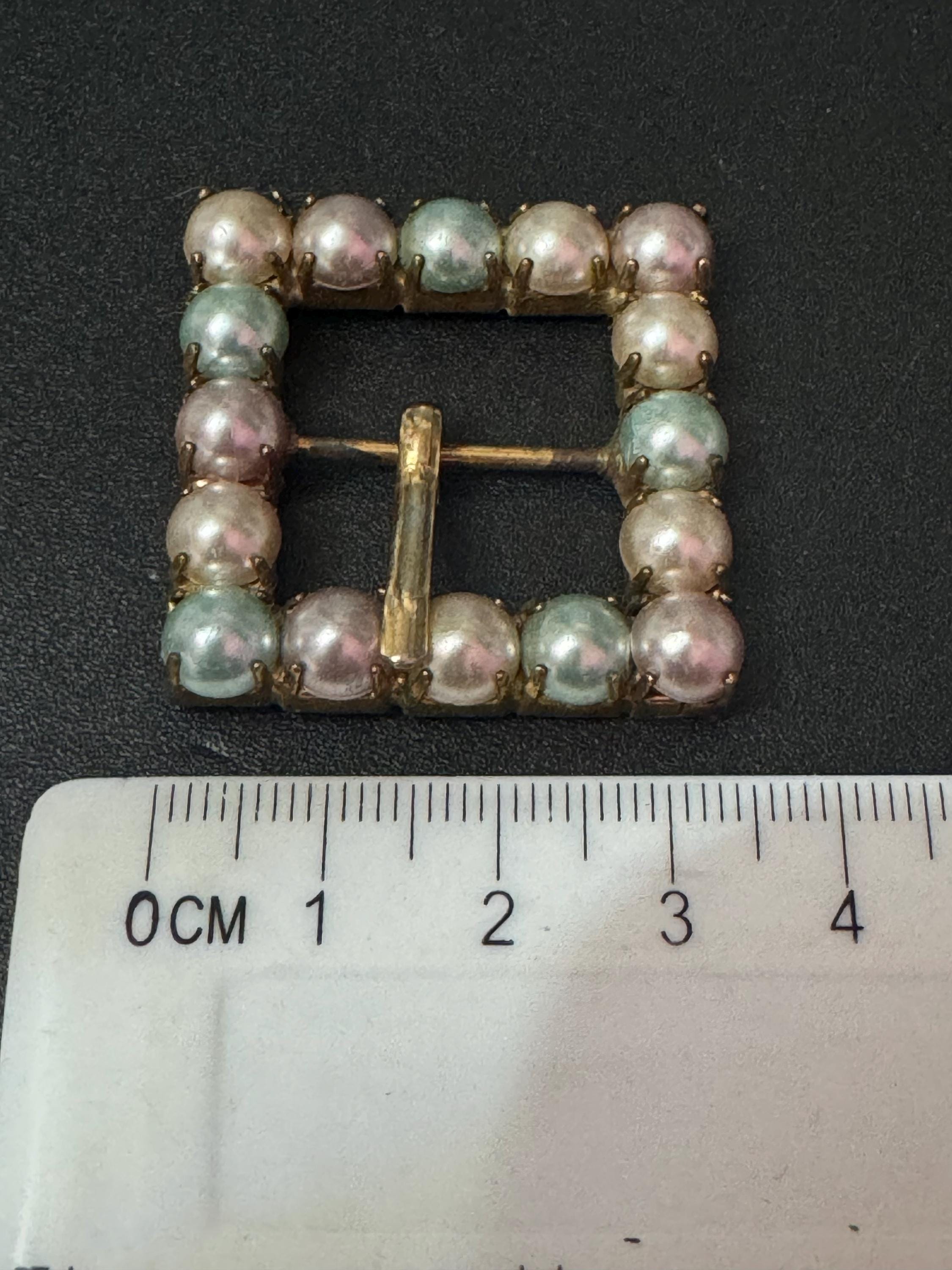 Vintage Claw Set Clear Pink blue cream faux pearl Belt square Buckle