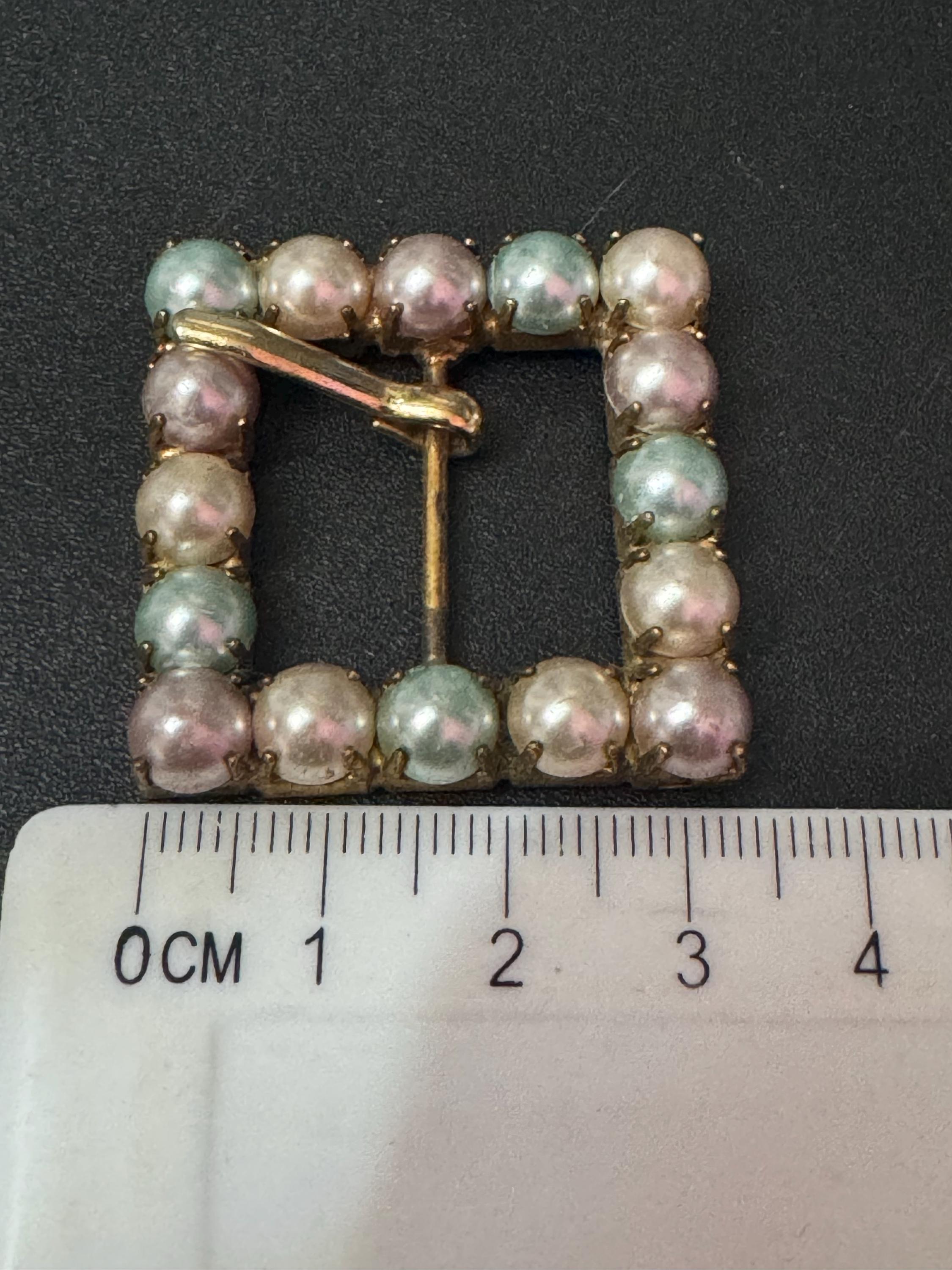 Vintage Claw Set Clear Pink blue cream faux pearl Belt square Buckle