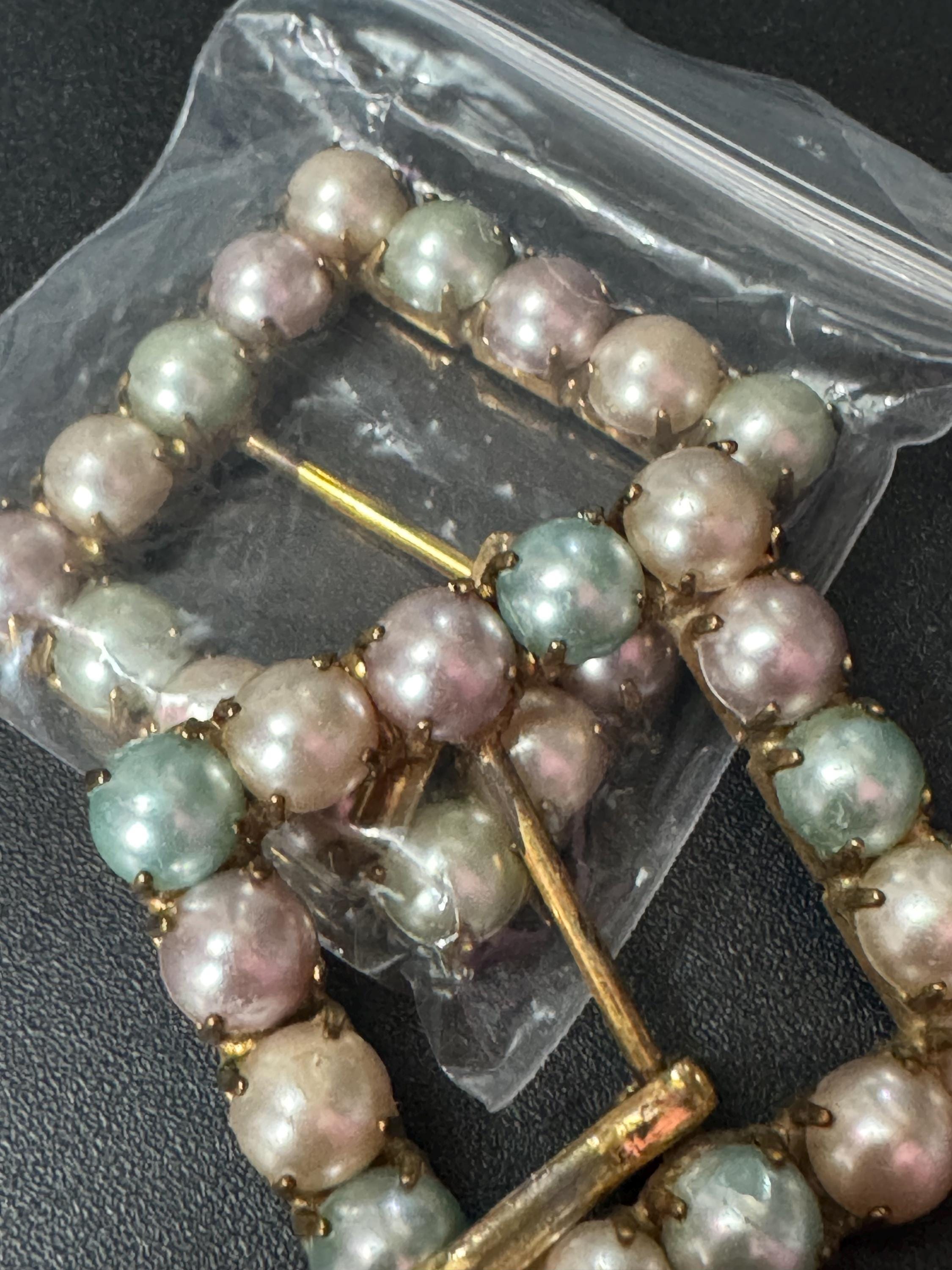 Vintage Claw Set Clear Pink blue cream faux pearl Belt square Buckle