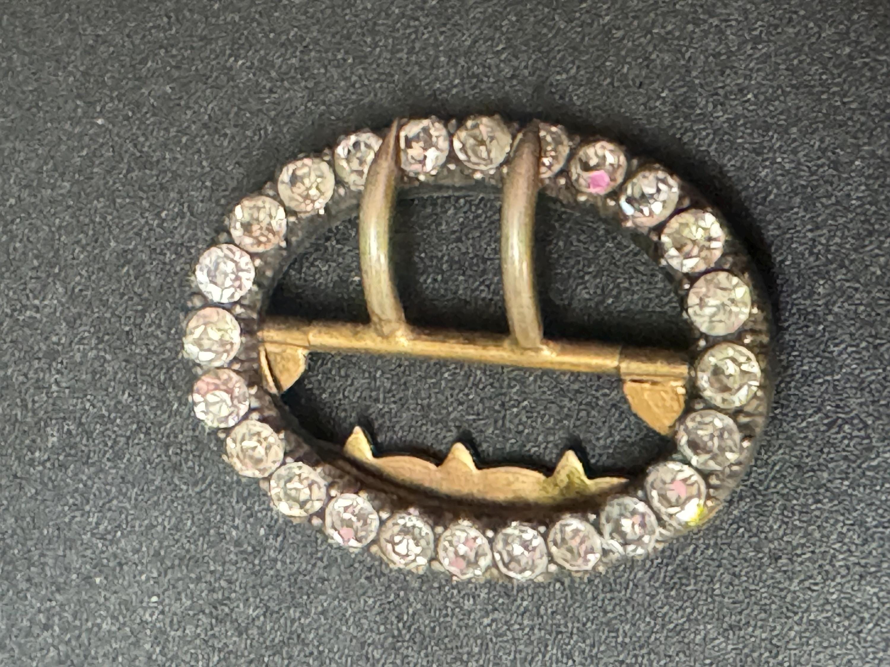 Antique Georgian 1800s 2 prong Claw Set Clear Glass oval Diamanté Belt Buckle