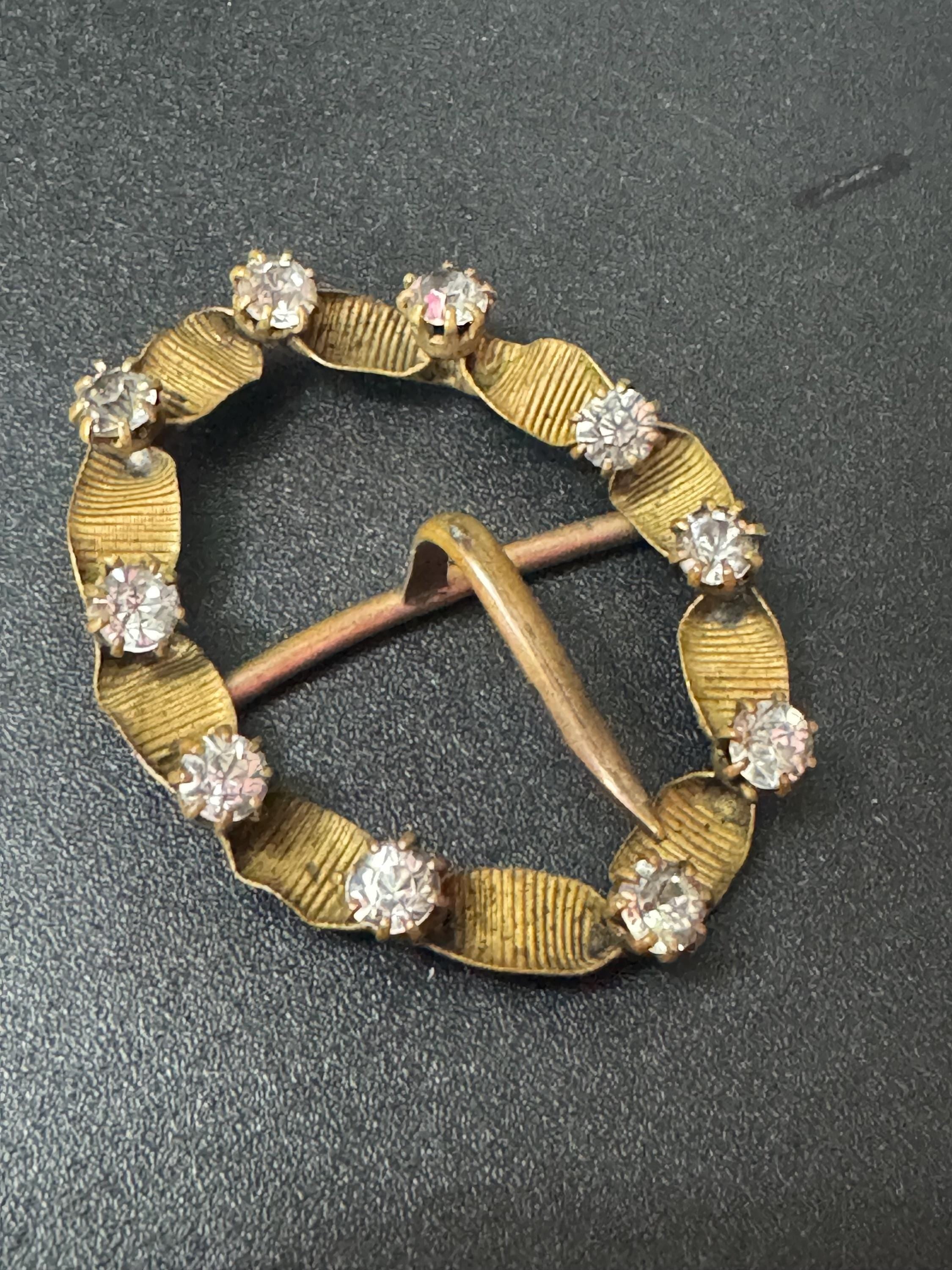 Vintage Belt OVAL one prong diamanté paste gold tone ornate belt Buckle Victorian