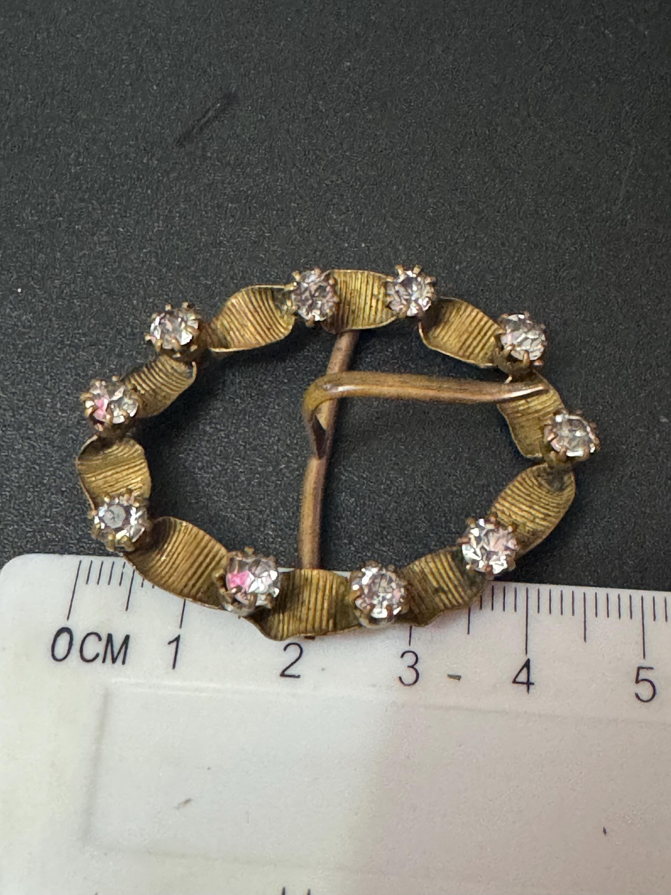 Vintage Belt OVAL one prong diamanté paste gold tone ornate belt Buckle Victorian