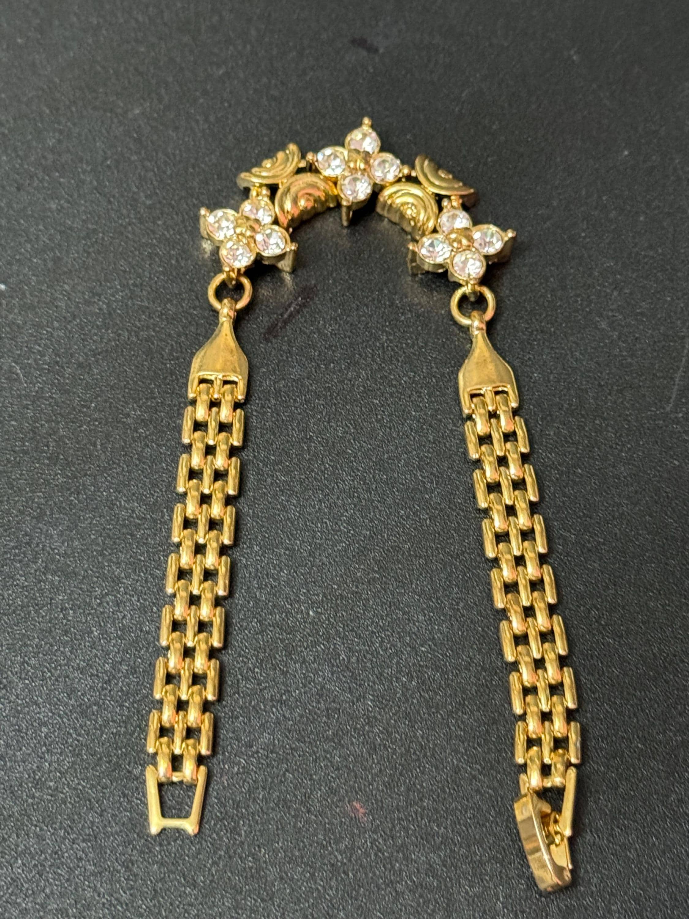 Vintage 1980s gold tone crystal diamanté panther chain link gold bracelet 18.5cm long