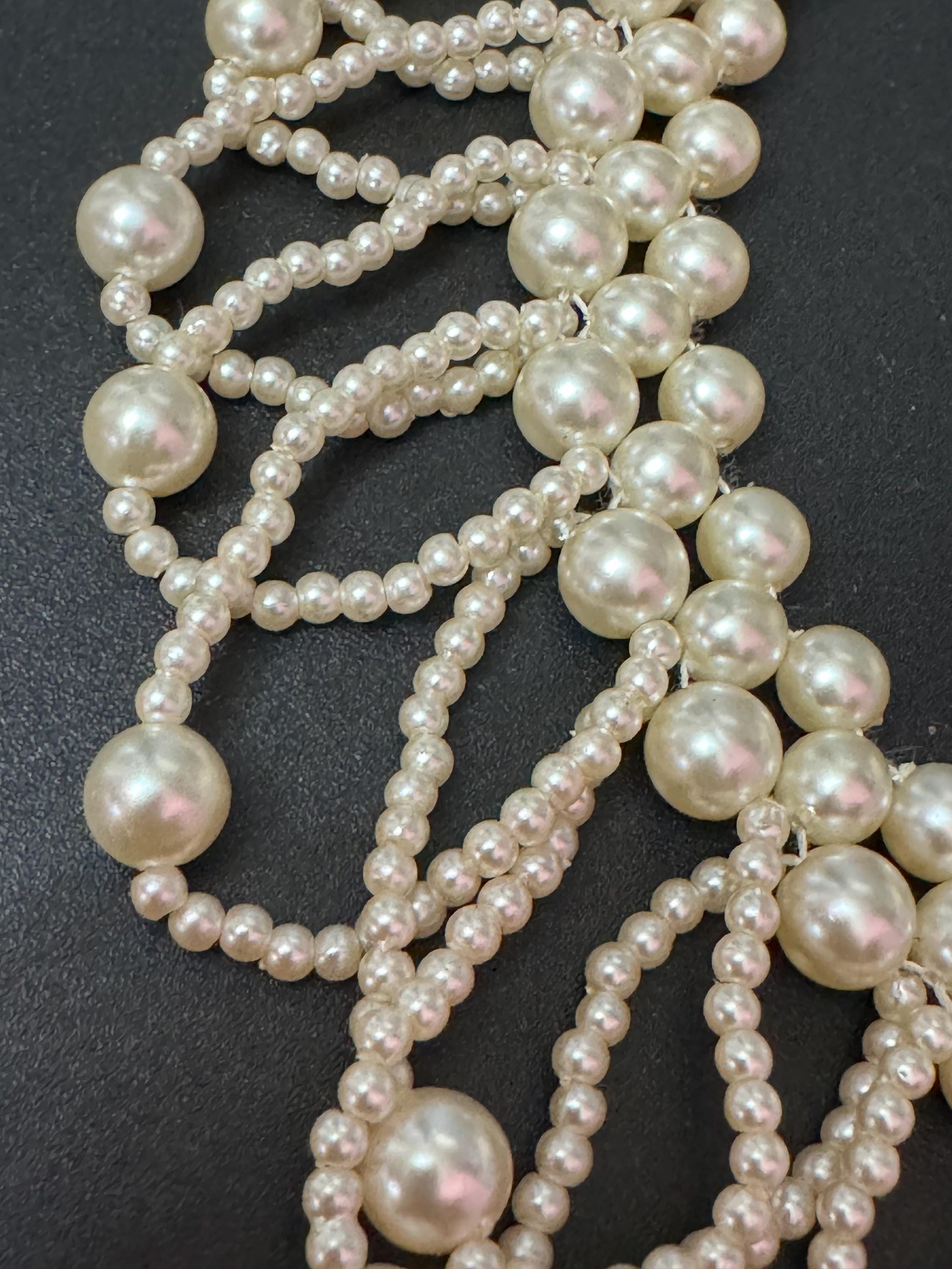 Vintage faux white Plastic round pearl woven multi strand choker collar necklace