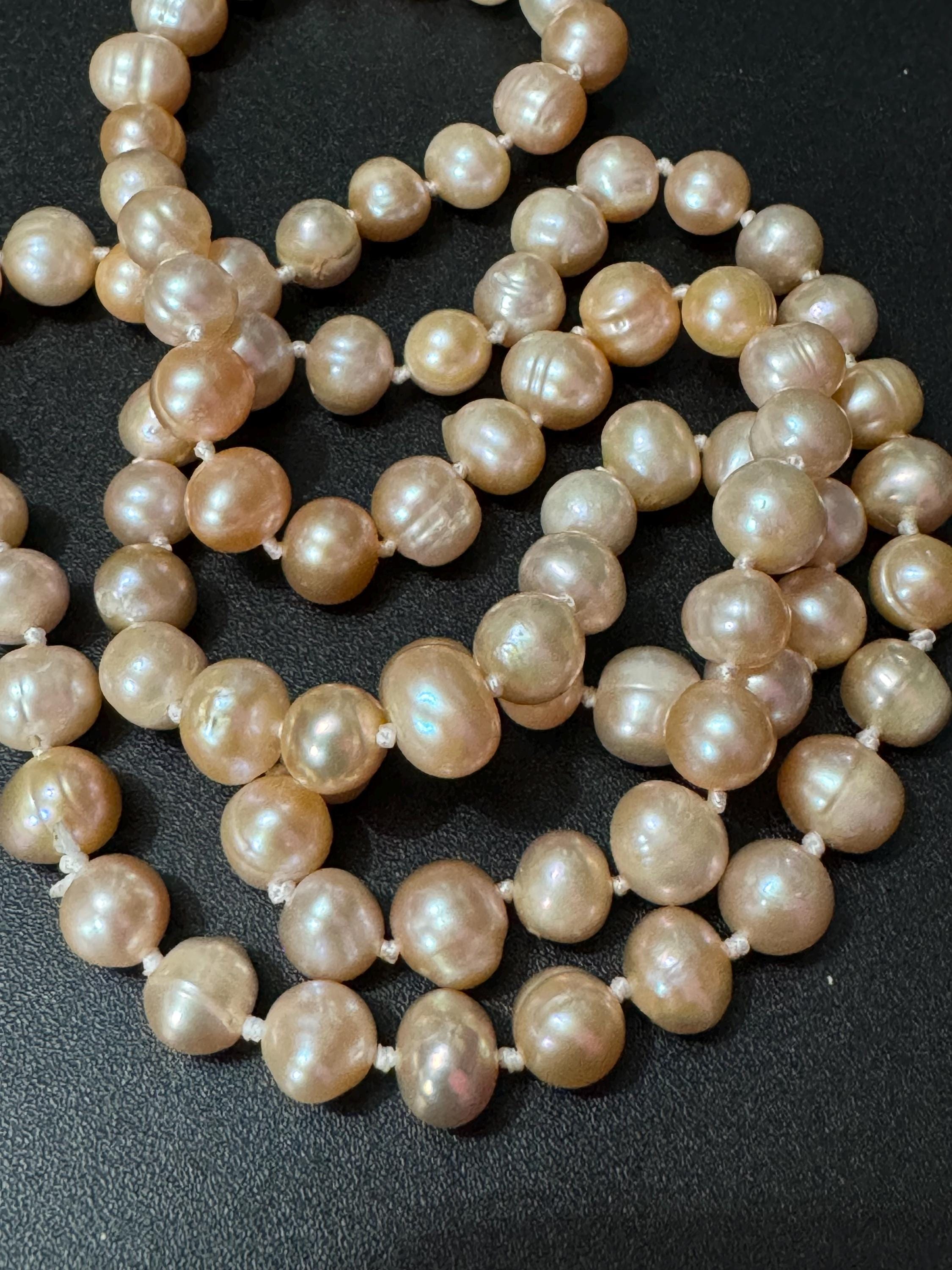 pink peach dyed freshwater pearl beaded  collar necklace 72cm