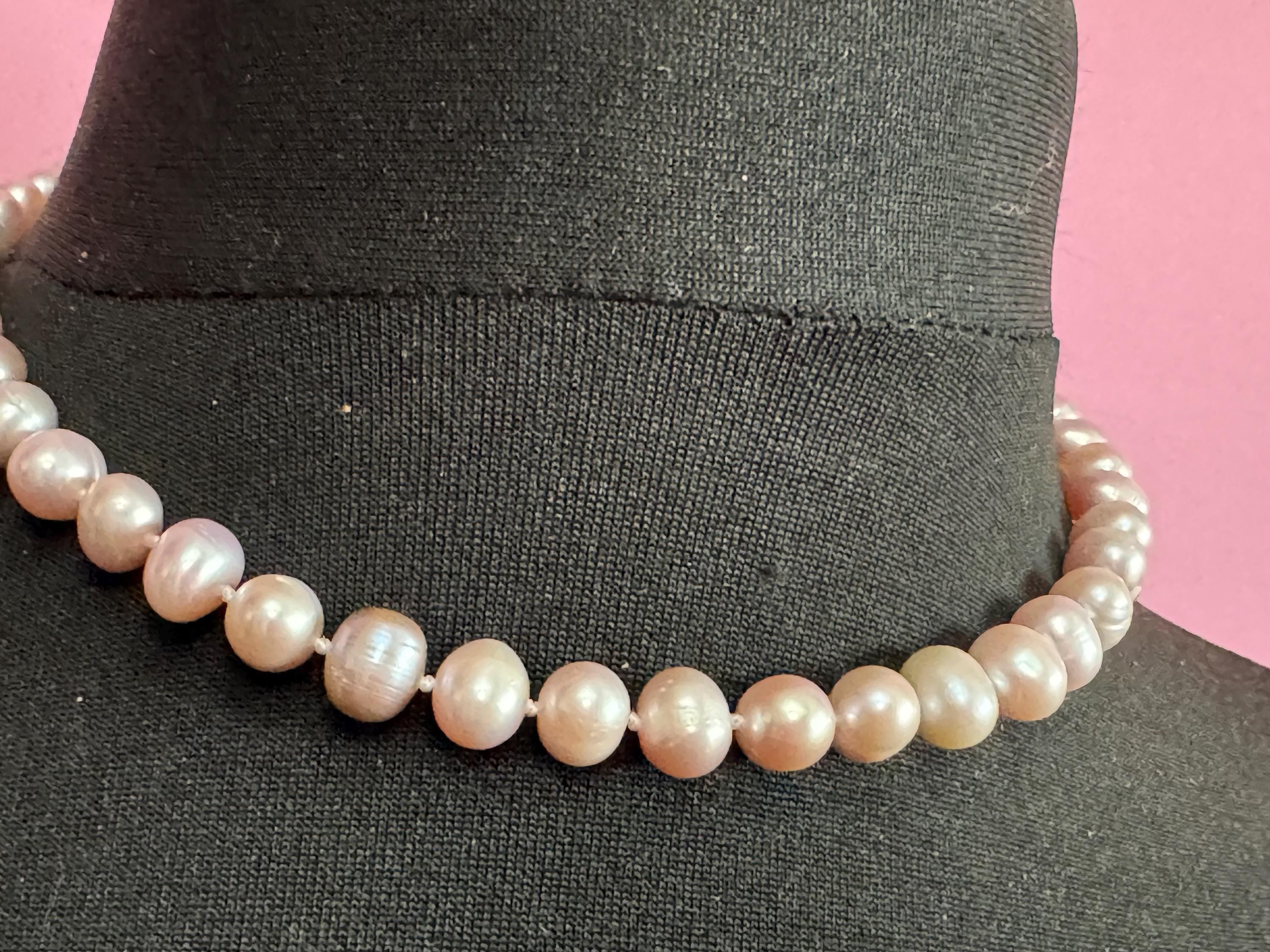 Lilac purple dyed freshwater pearl beaded  collar necklace 42-47cm