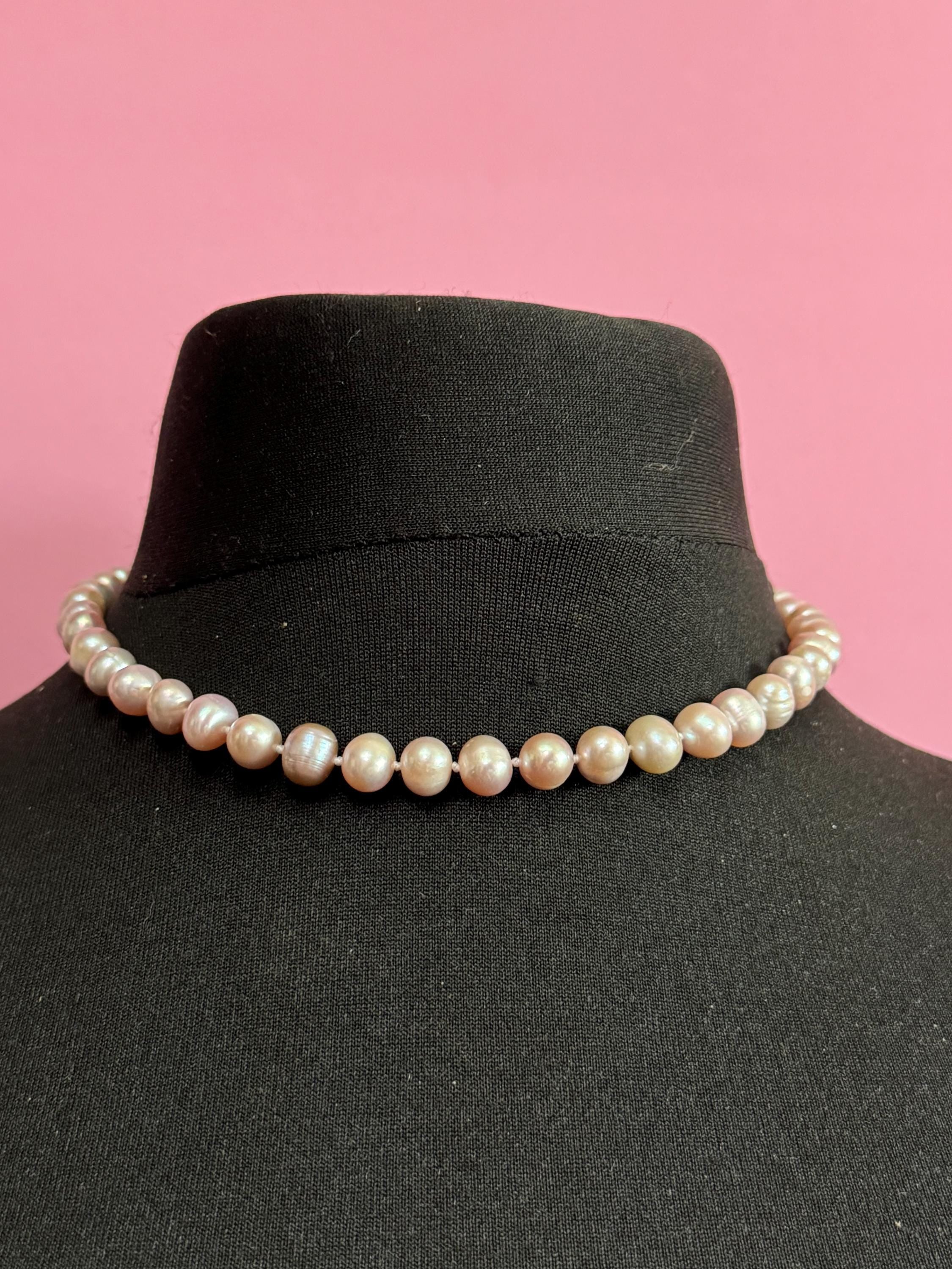 Lilac purple dyed freshwater pearl beaded  collar necklace 42-47cm