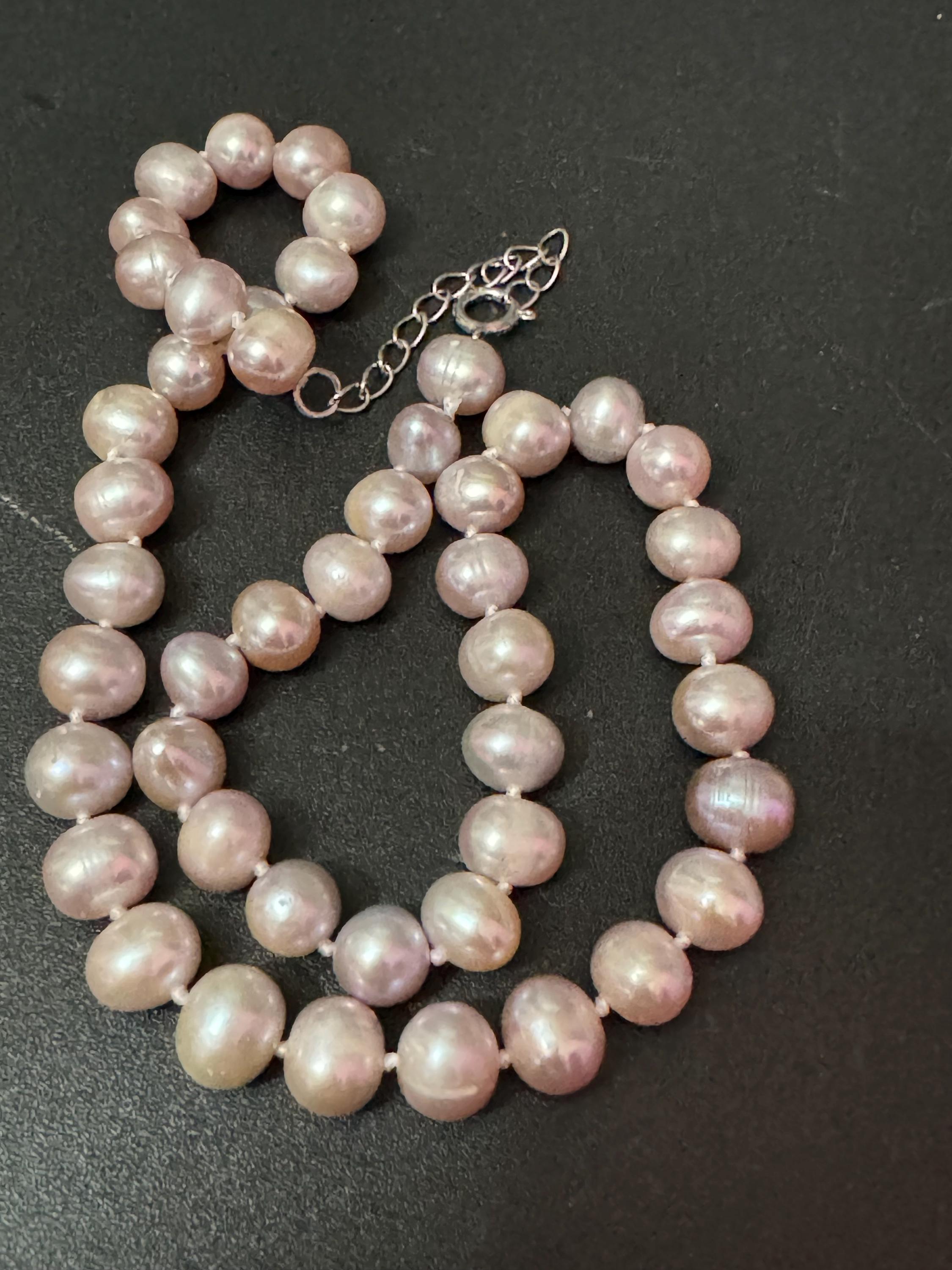 Lilac purple dyed freshwater pearl beaded  collar necklace 42-47cm