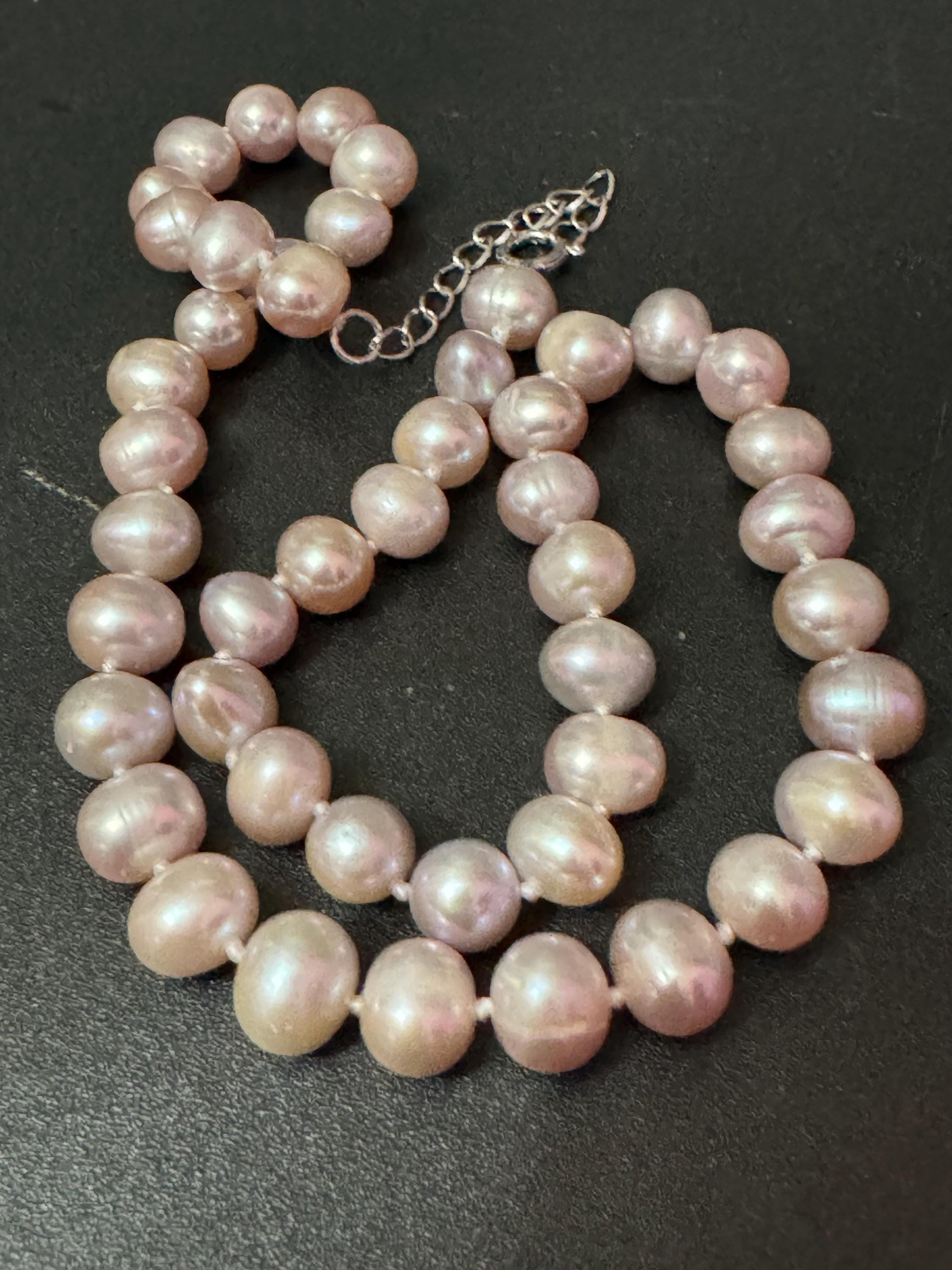 Lilac purple dyed freshwater pearl beaded  collar necklace 42-47cm