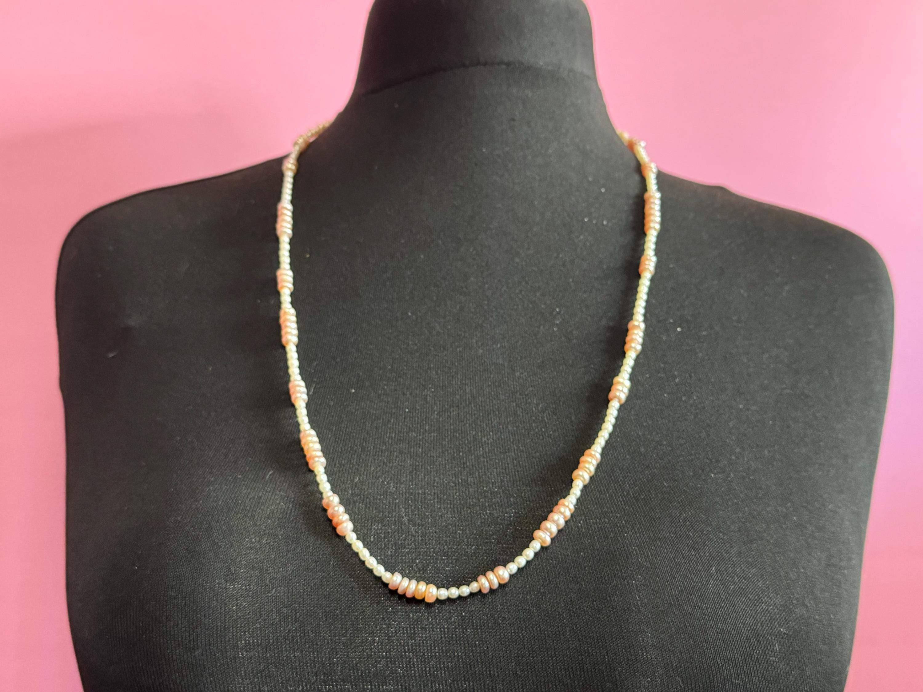 Signed lotus Light pink freshwater pearl long beaded necklace 77cm