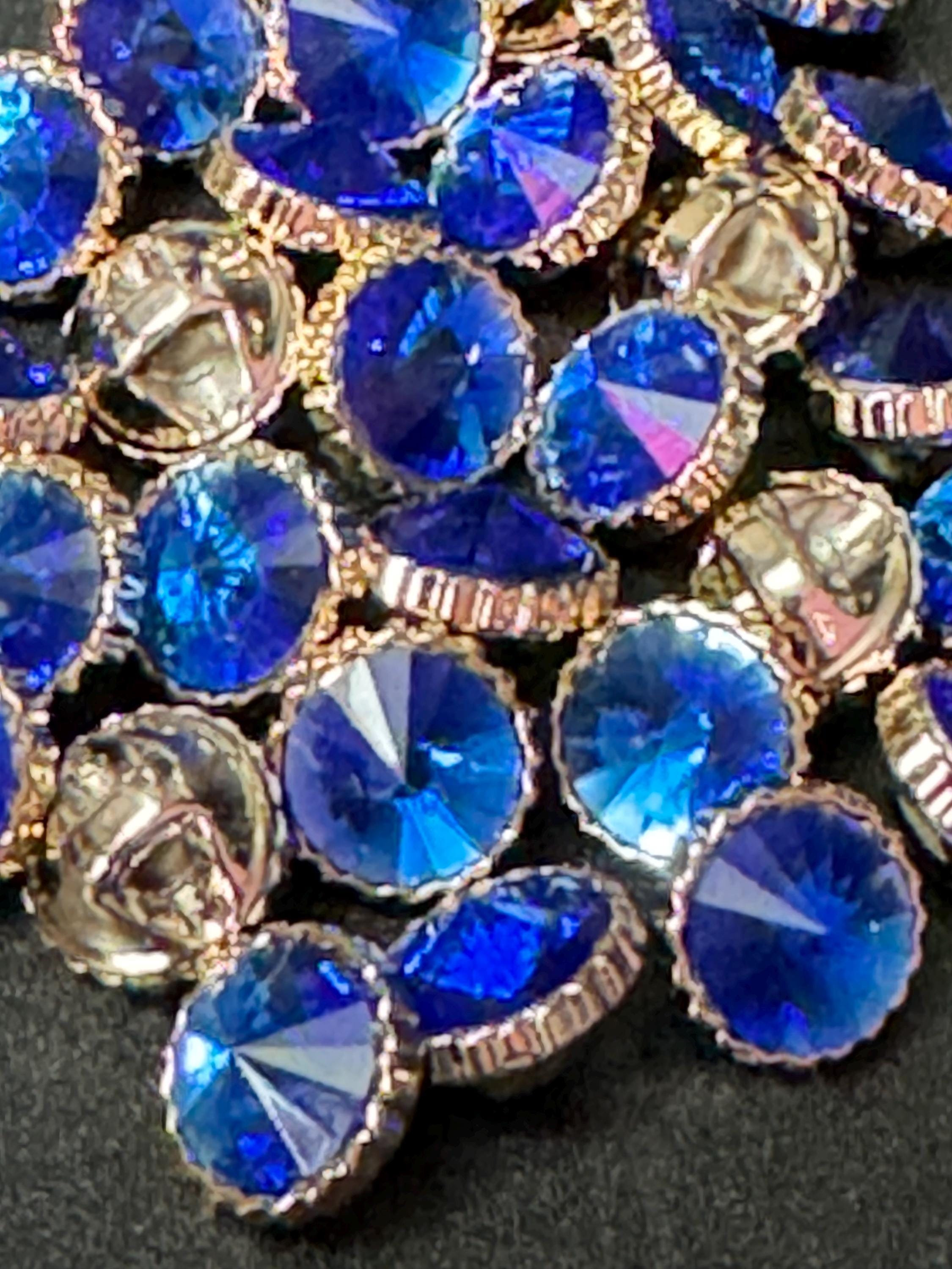 Pack of 10 - 12mm Sapphire Blue Rivoli Diamond Acrylic Crystal Buttons with Gold Tone Casings