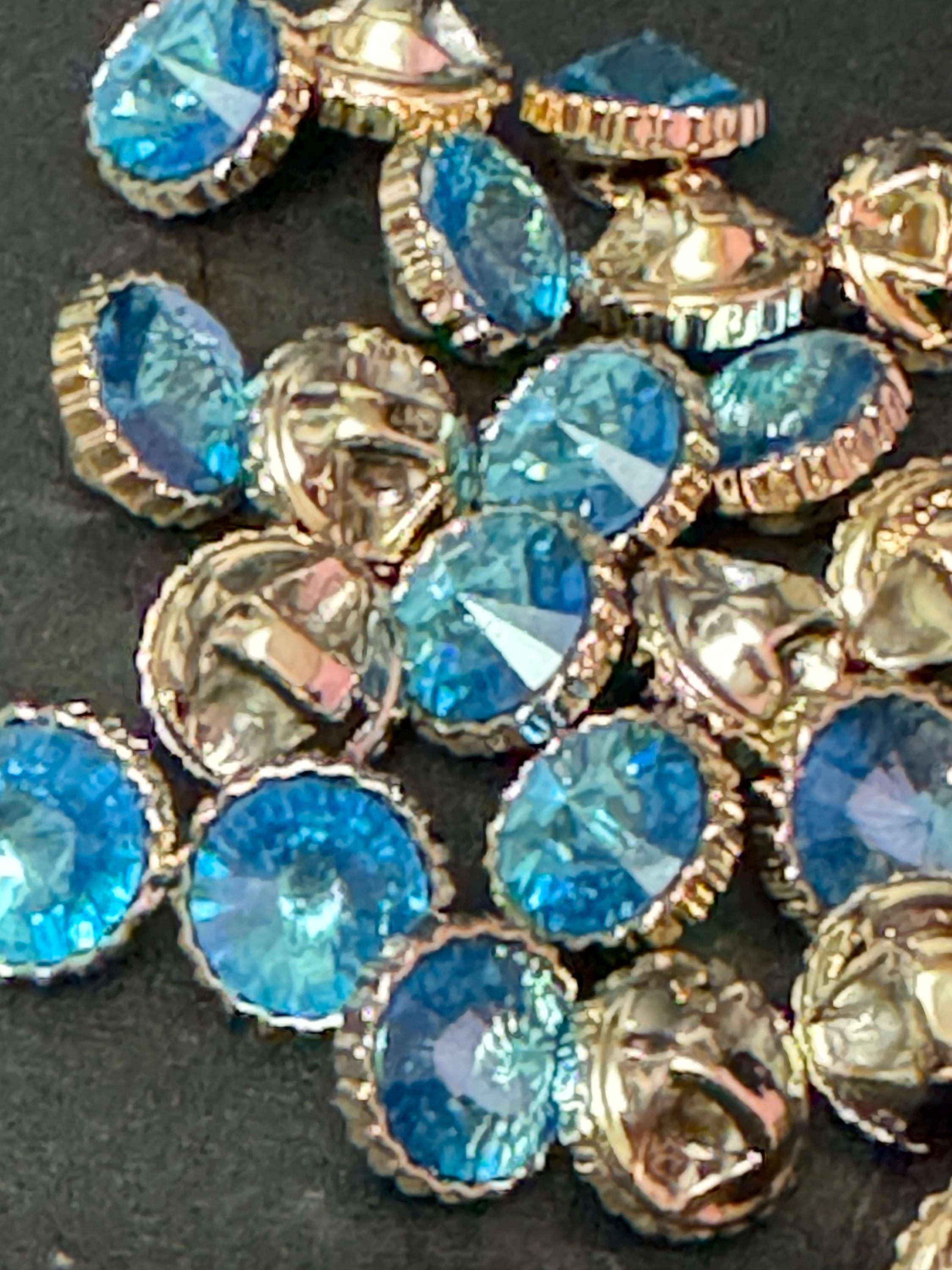 Light Blue Rivoli diamanté Buttons: 12mm Acrylic Crystal with Gold Tone - 10 Pack