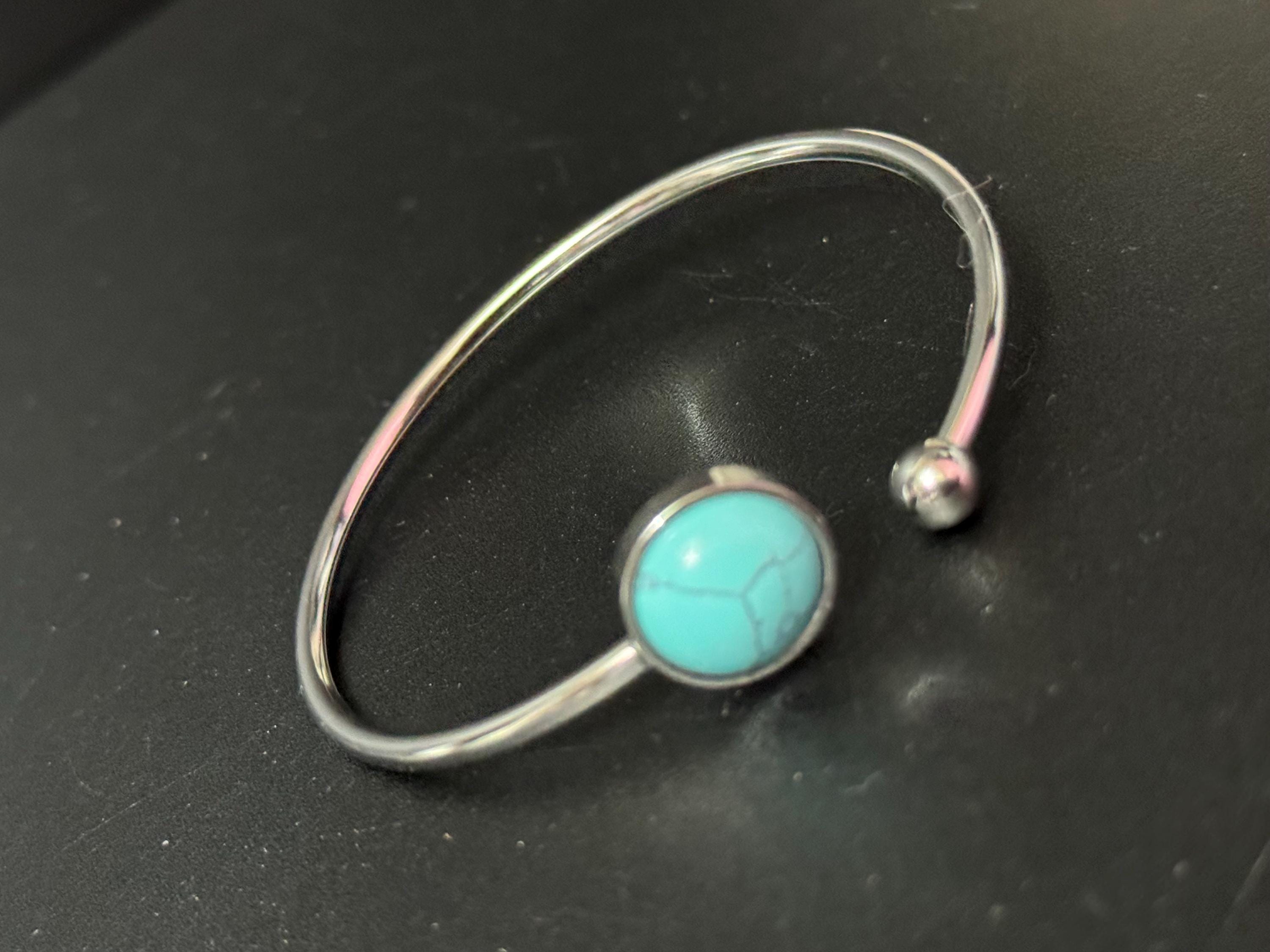 turquoise gemstone stainless steel 12mm cabochon bangle bracelet