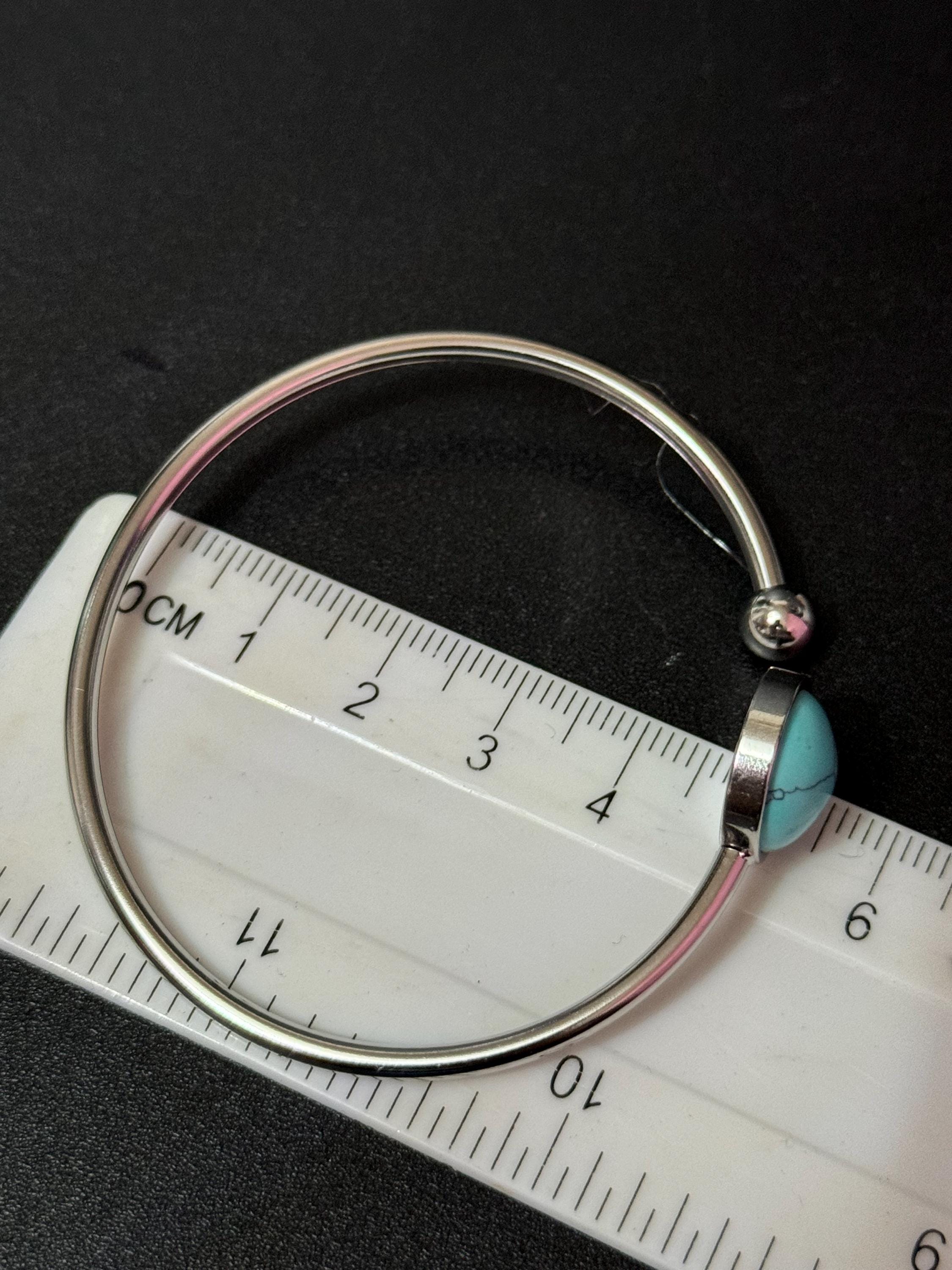 turquoise gemstone stainless steel 12mm cabochon bangle bracelet