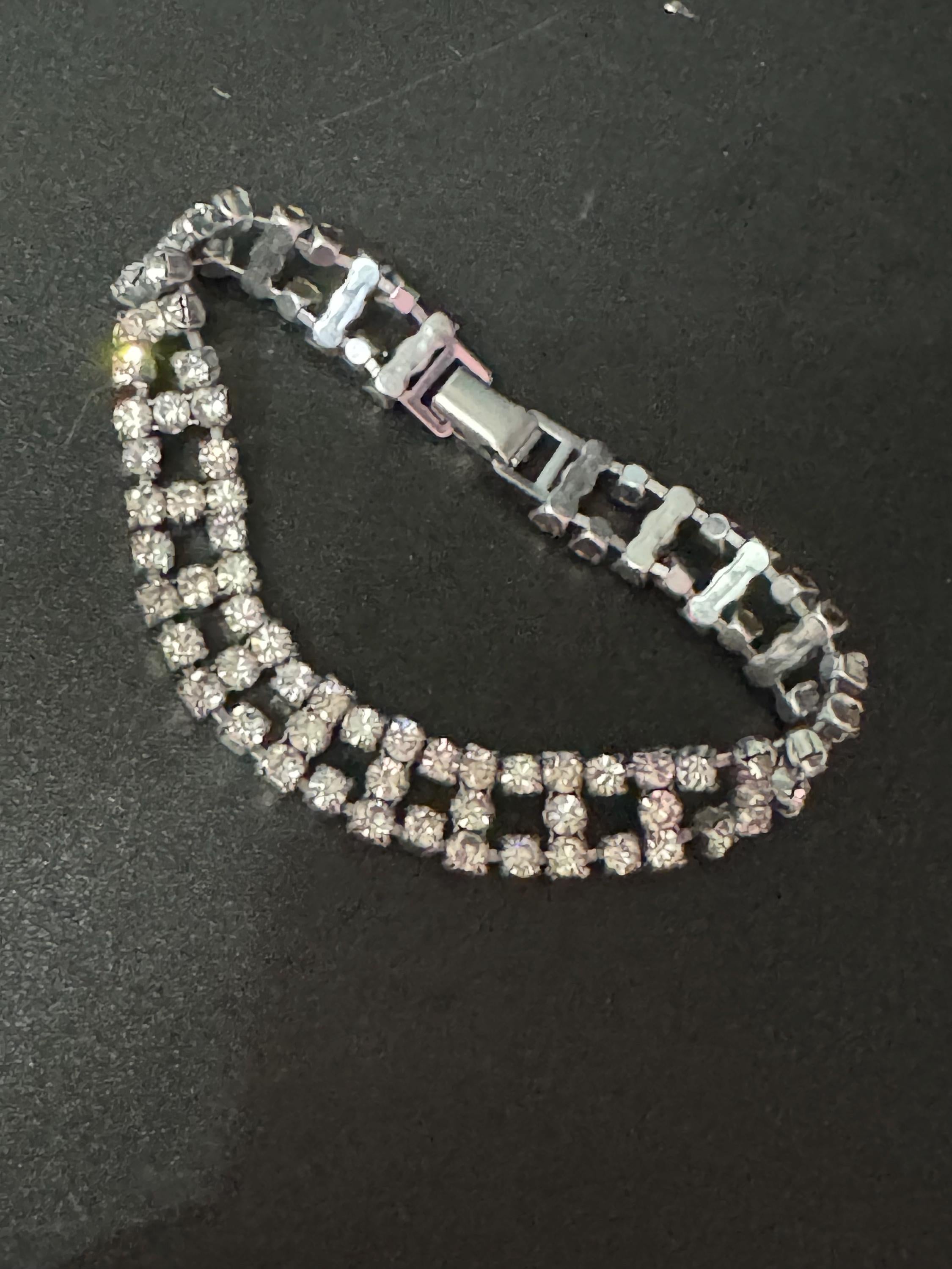 Vintage clear Diamanté silver tone rhinestone set cocktail Bracelet