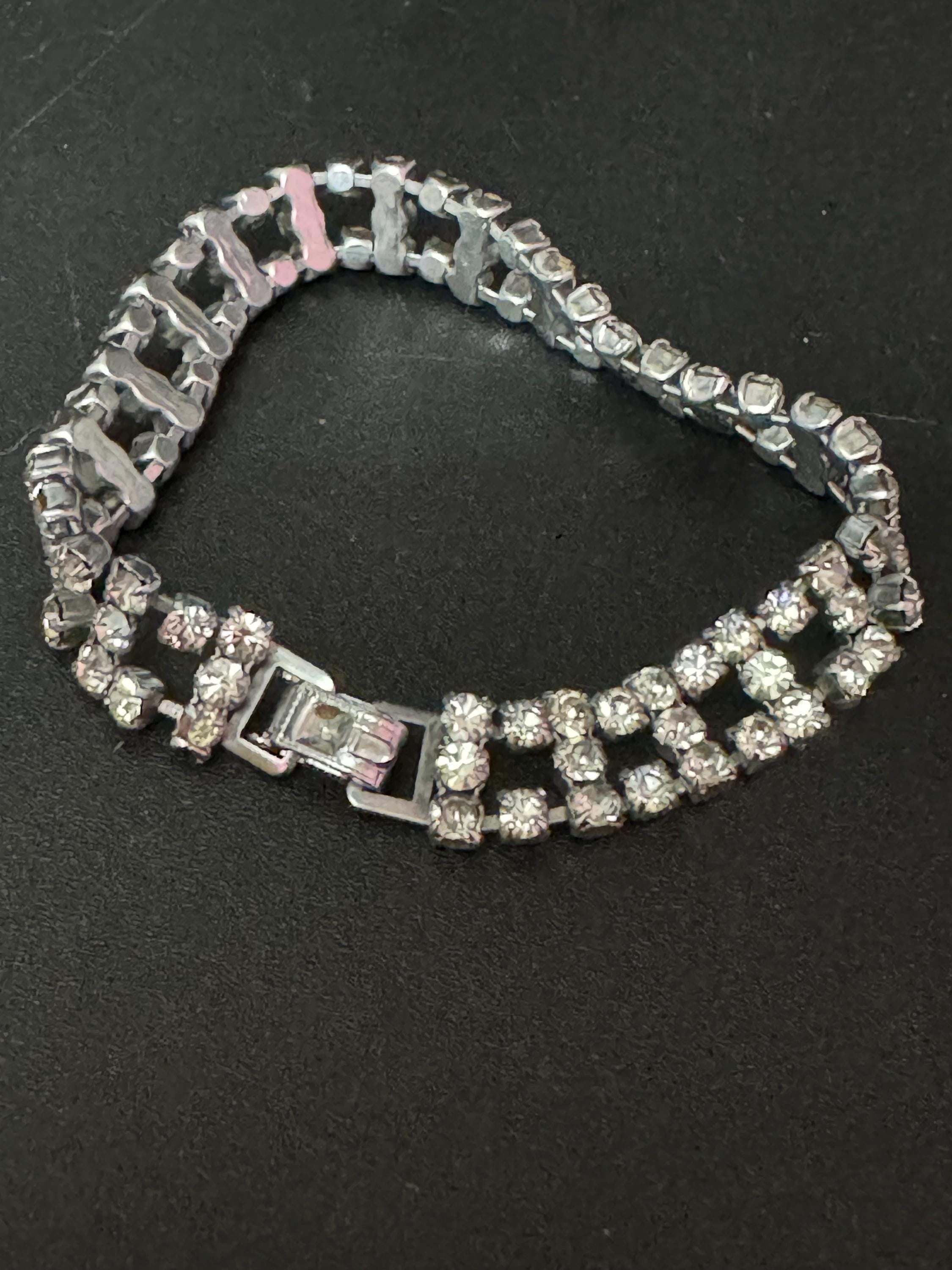 Vintage clear Diamanté silver tone rhinestone set cocktail Bracelet
