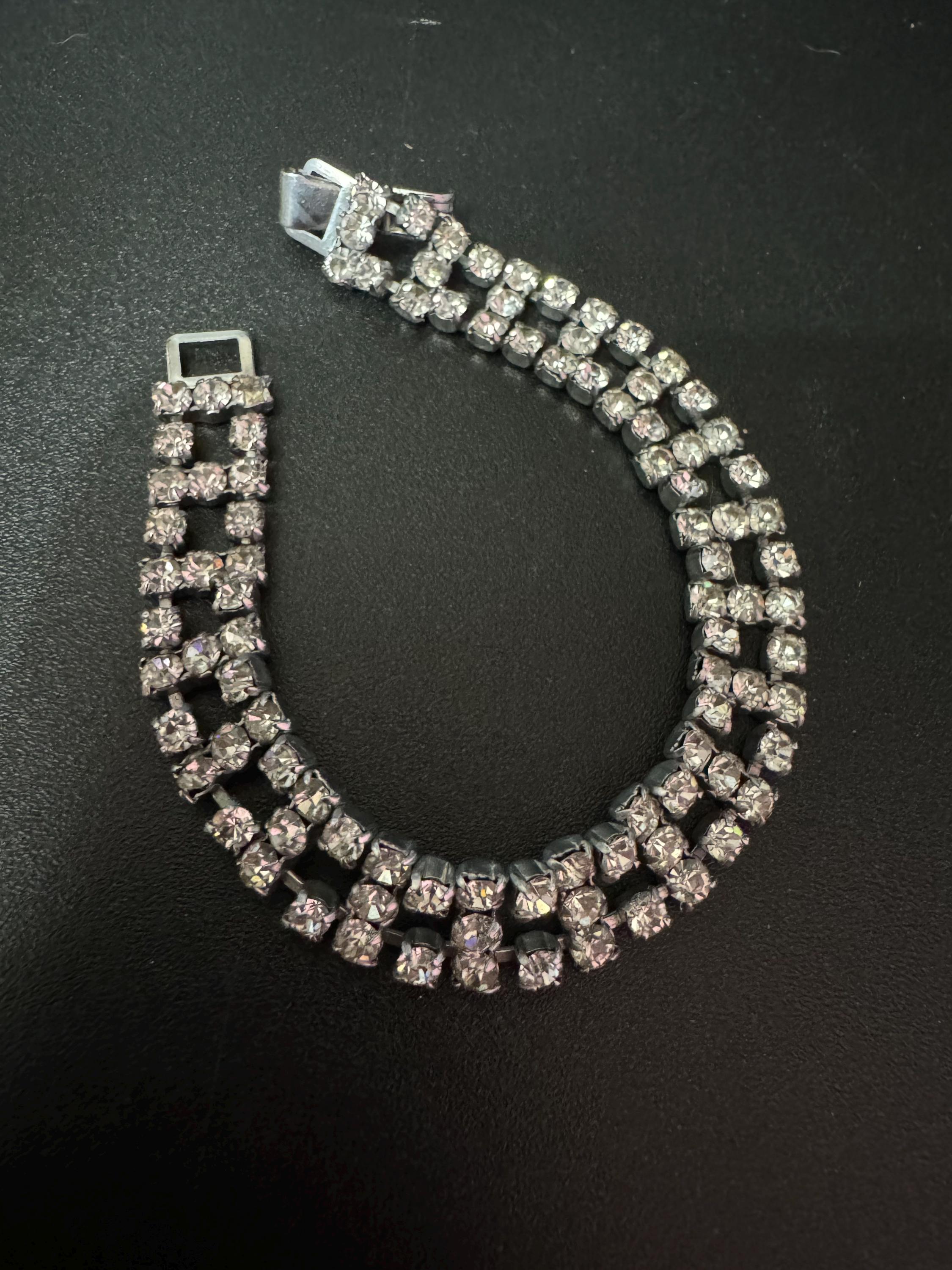 Vintage clear Diamanté silver tone rhinestone set cocktail Bracelet