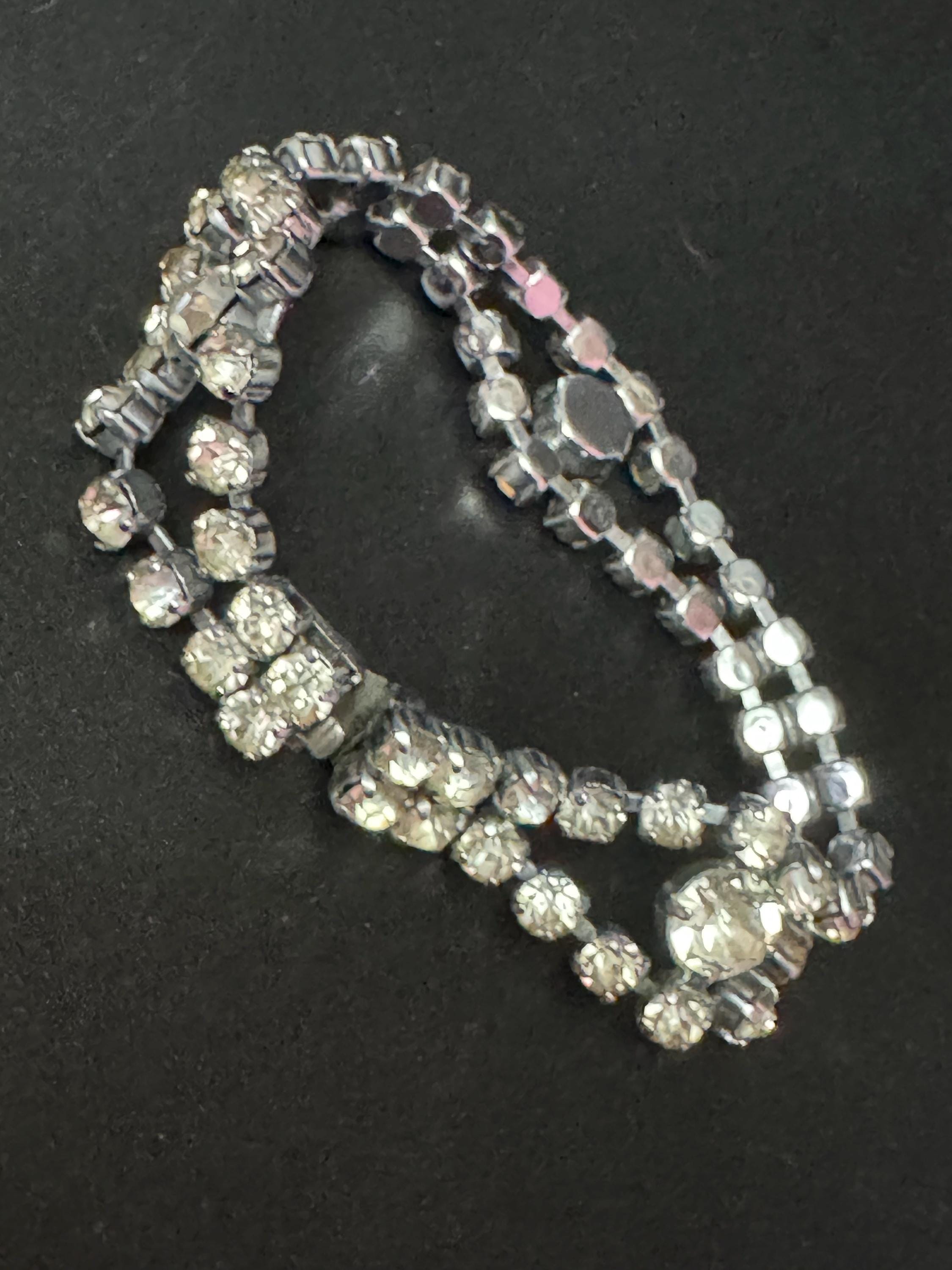 Vintage clear Diamanté silver tone rhinestone set cocktail Bracelet 19cm