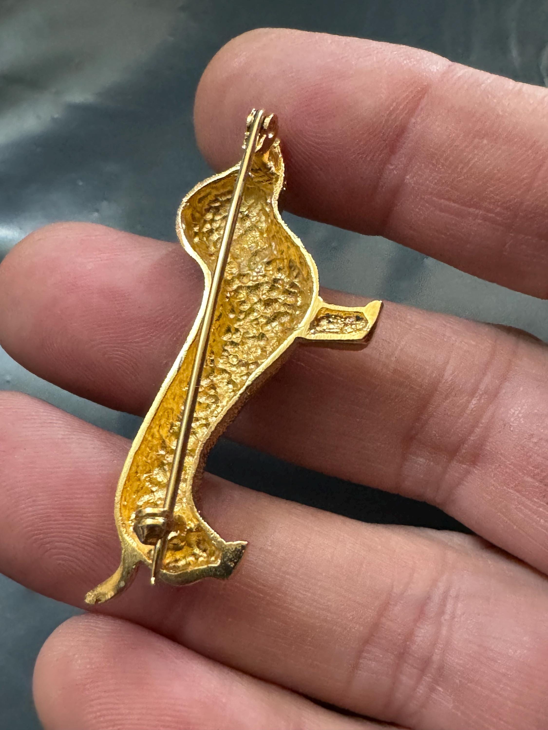 AF Dachshund sausage dog brooch Modern Gold and silver Tone