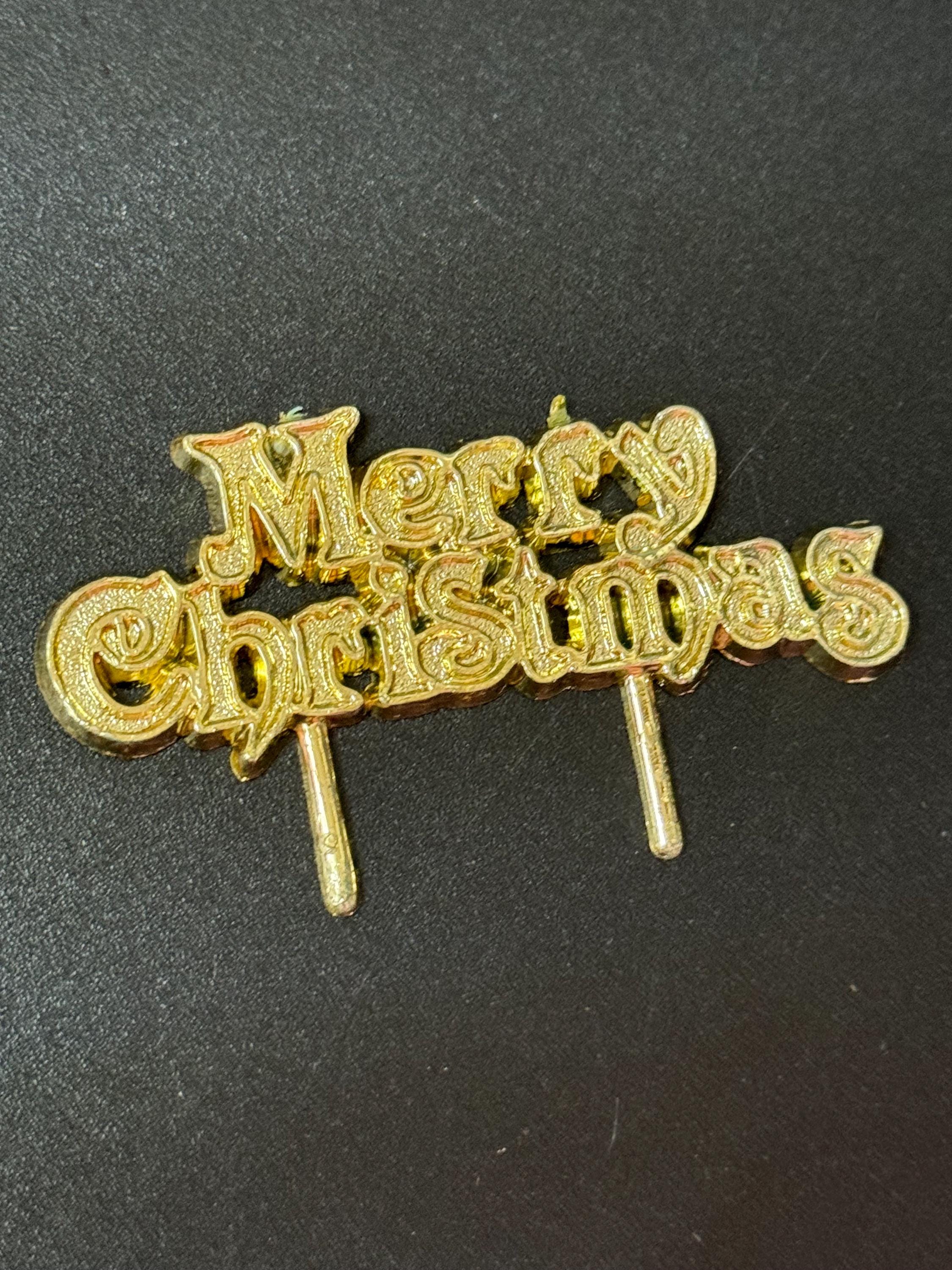 Vintage Retro MERRY CHRISTMAS gold plastic cake topper decoration home baking christmas cake decor sign