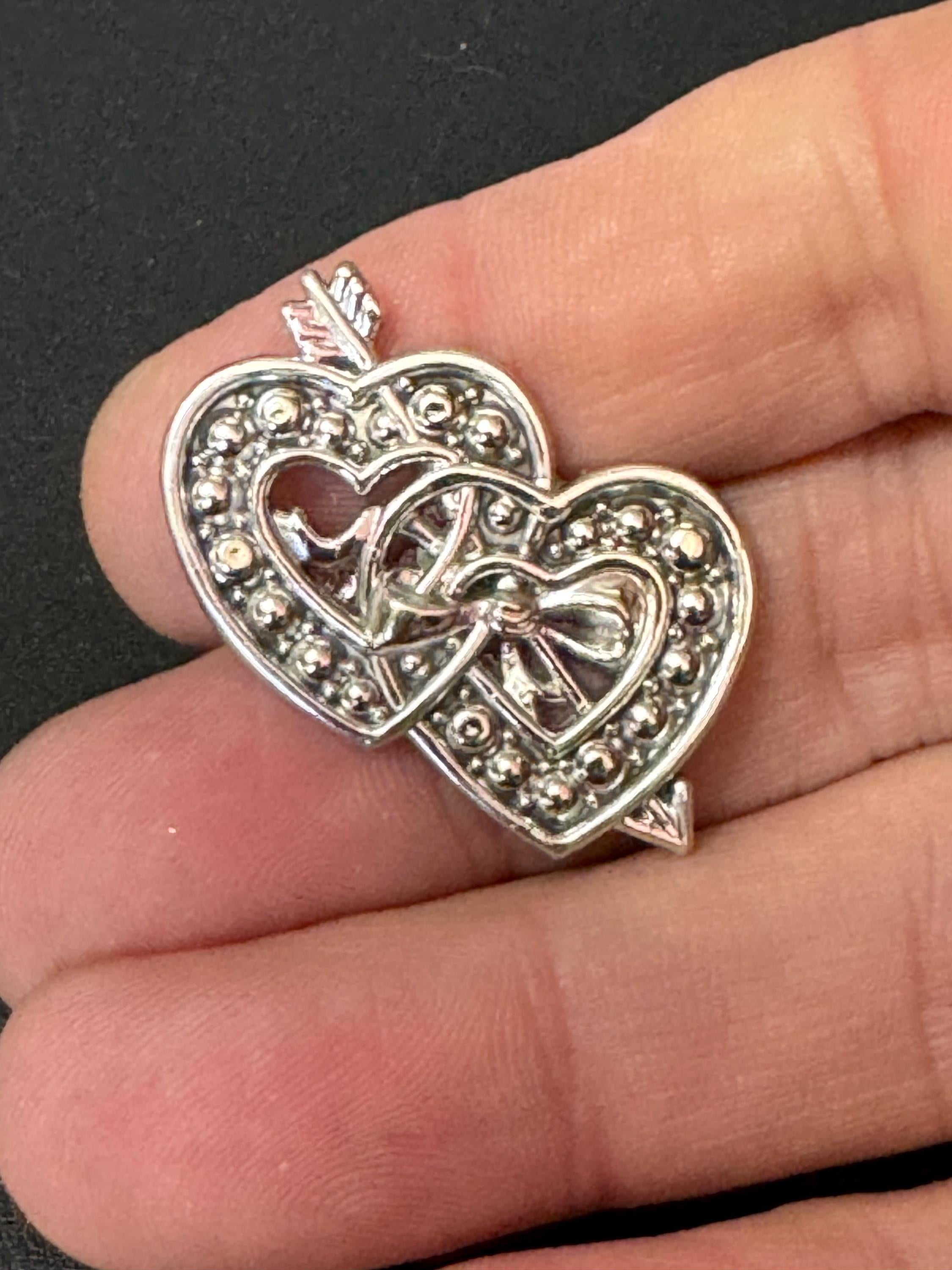 Vintage plastic two love hearts wedding cake decorations toppers silver tone