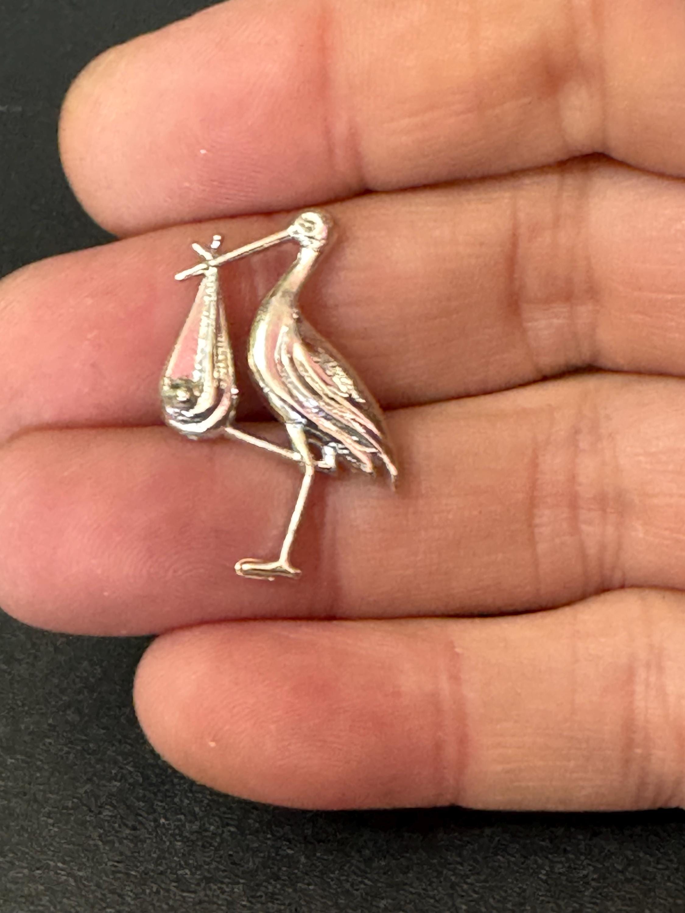 Vintage new baby christening silver plastic stork cake topper decoration