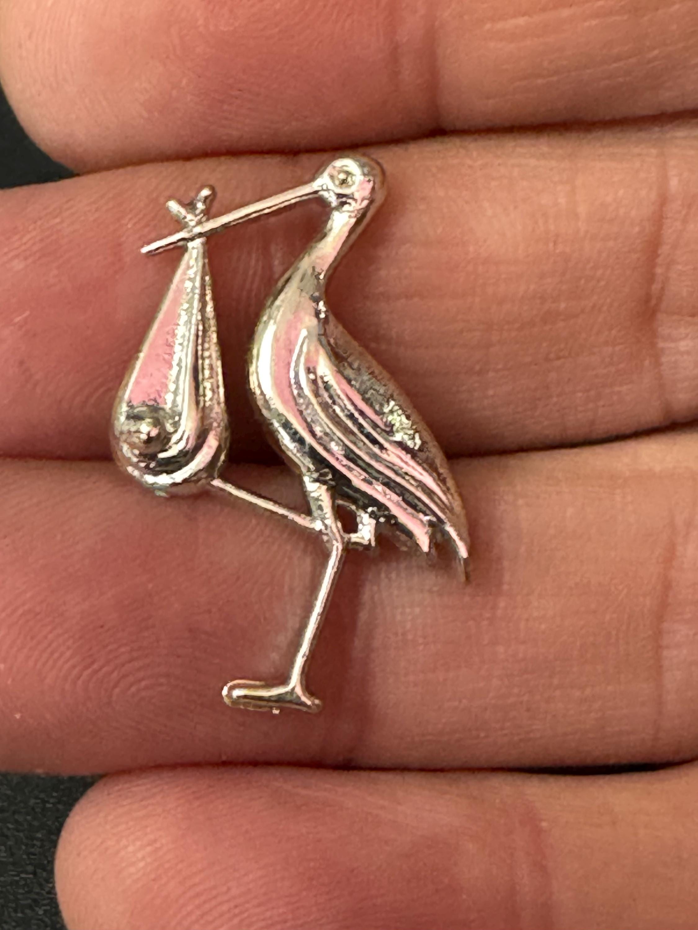 Vintage new baby christening silver plastic stork cake topper decoration