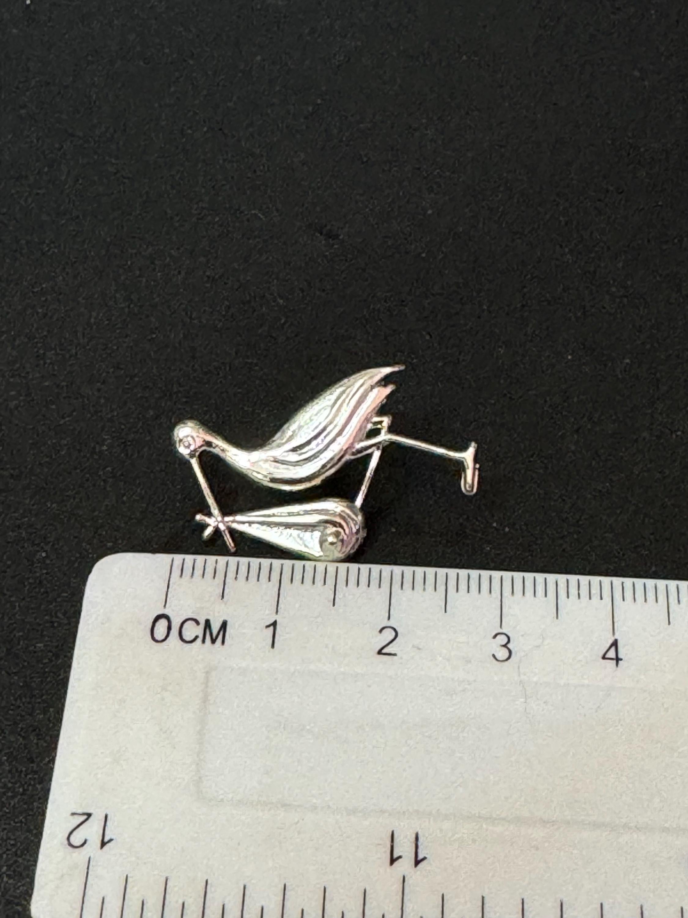 Vintage new baby christening silver plastic stork cake topper decoration