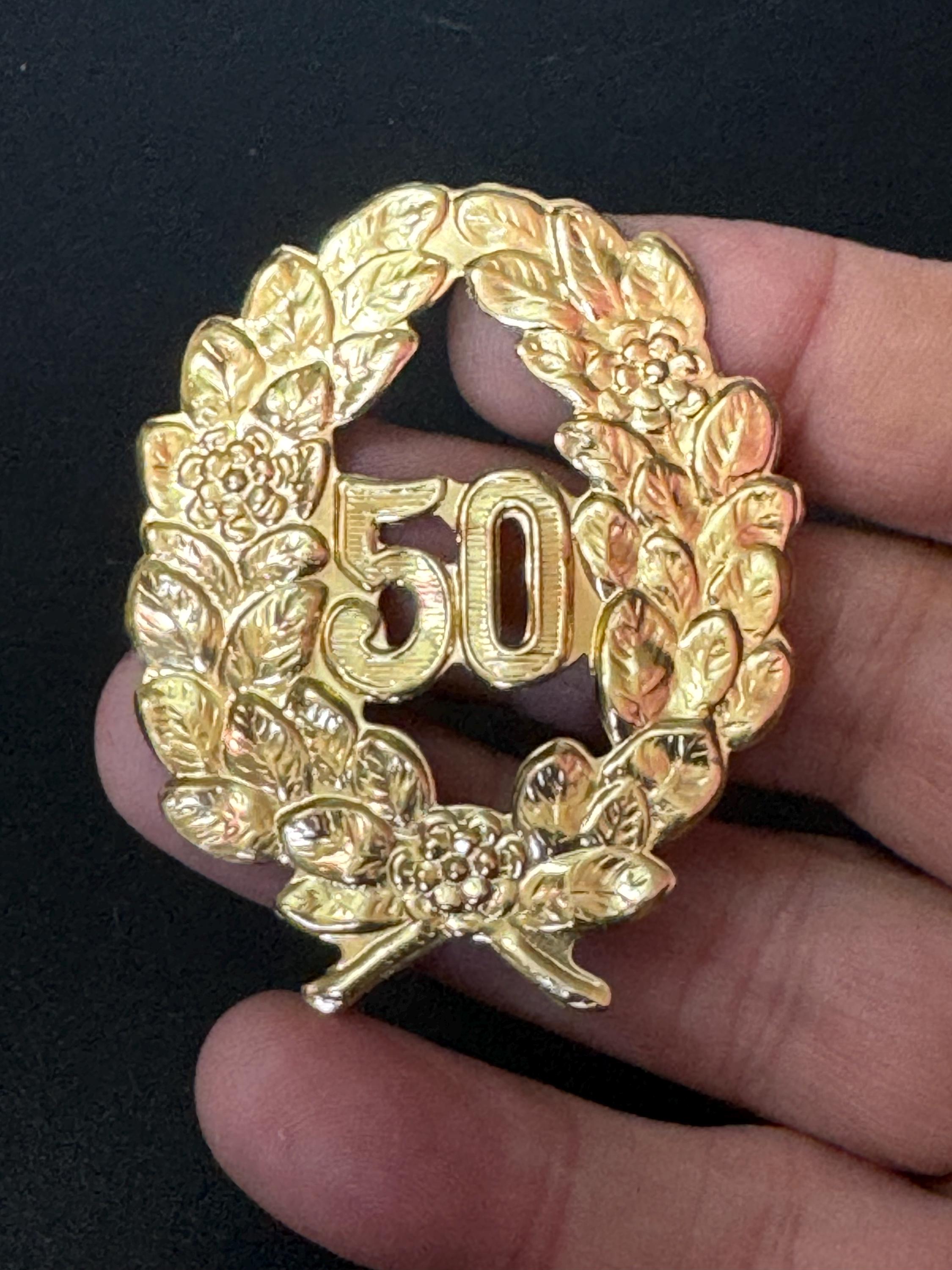 Vintage traditional 50th golden wedding anniversary cake topper decoration embossed metal birthday
