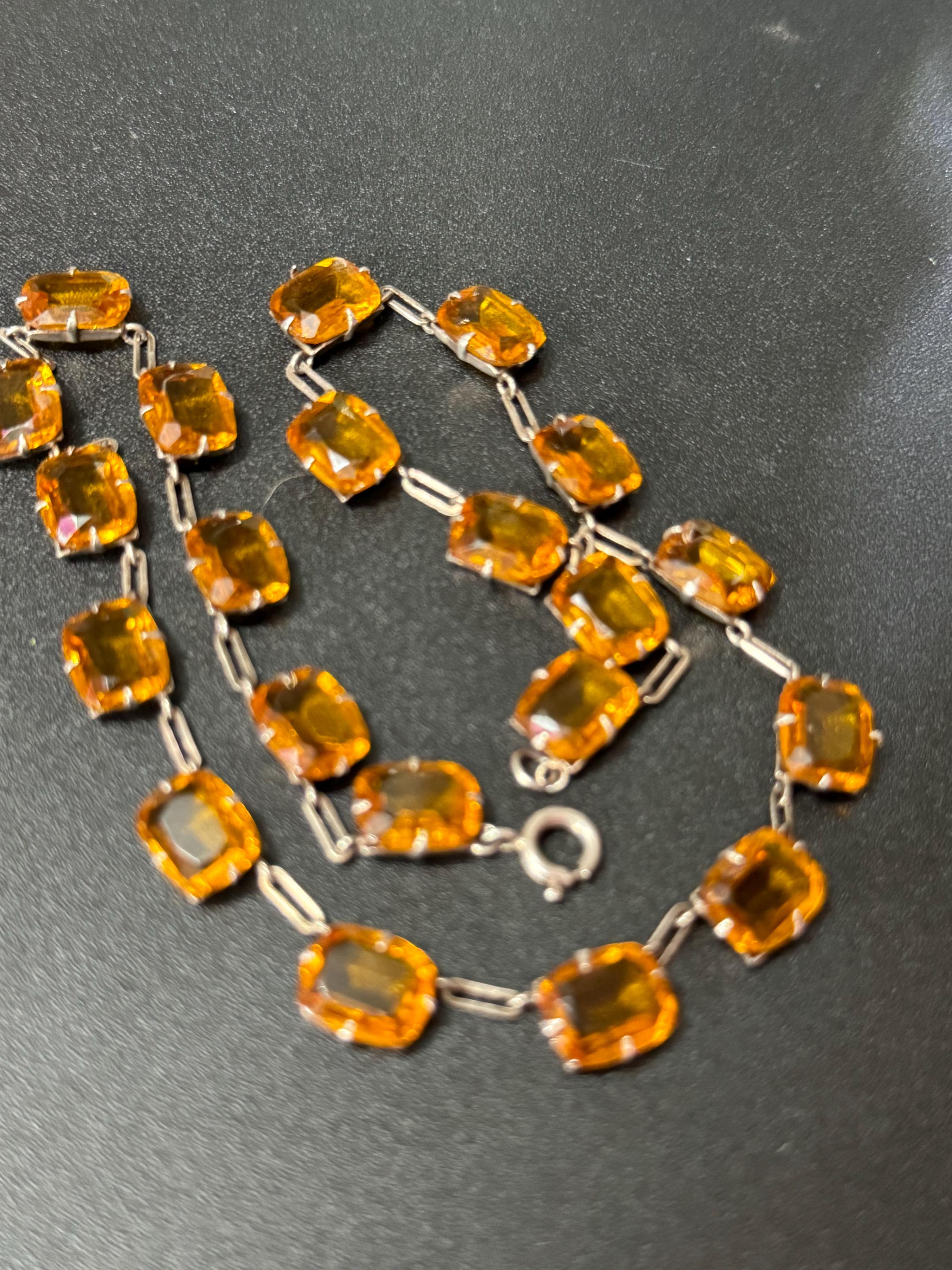 Petite fit neck Vintage citrine orange Glass open back crystal collar riviere Necklace 37.5cm