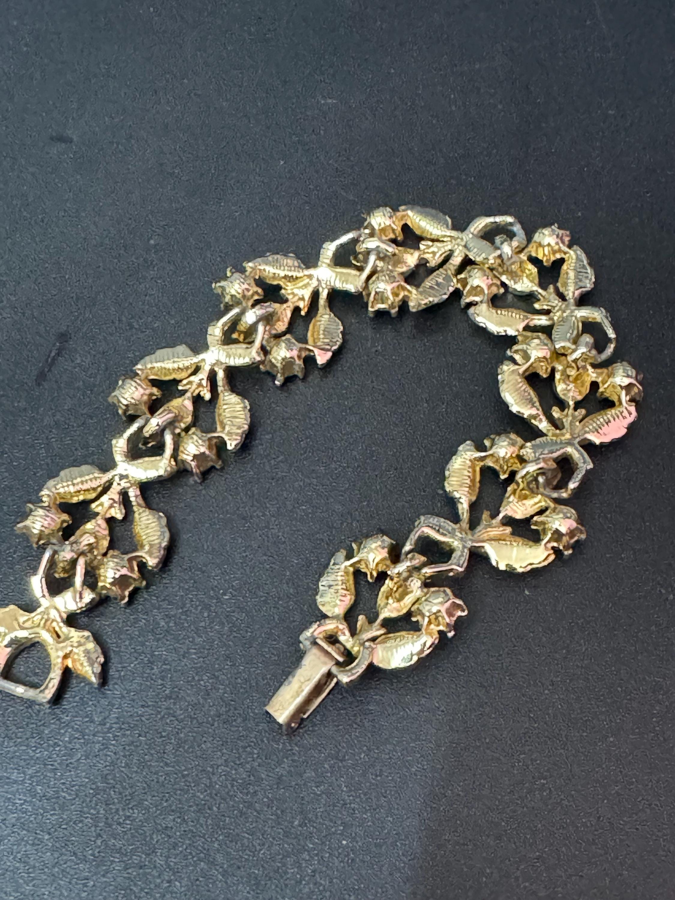 Vintage gold tone mid century AB diamanté panel link bracelet
