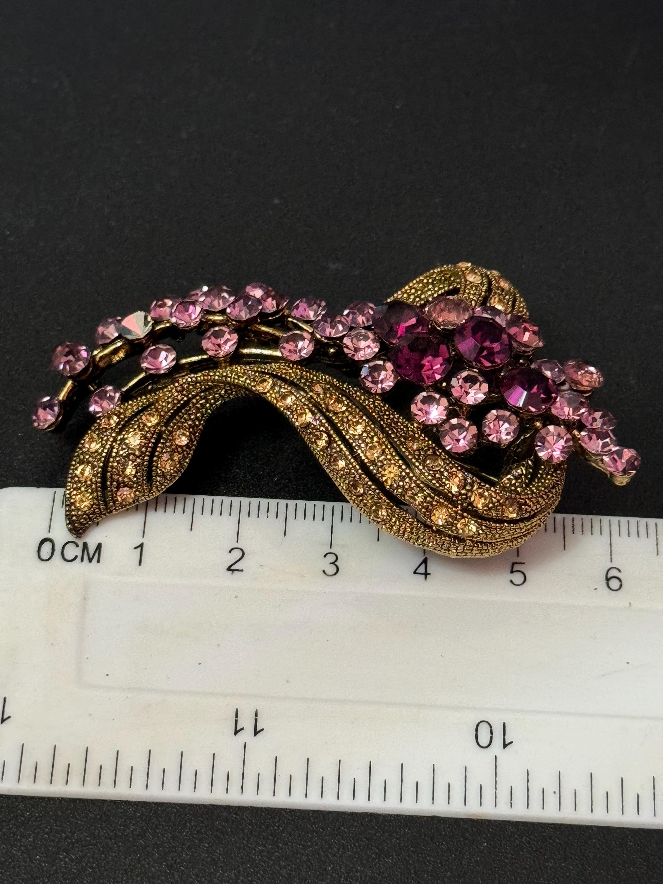 Signed ROM Canadian Vintage amethyst purple copper tone floral Brooch