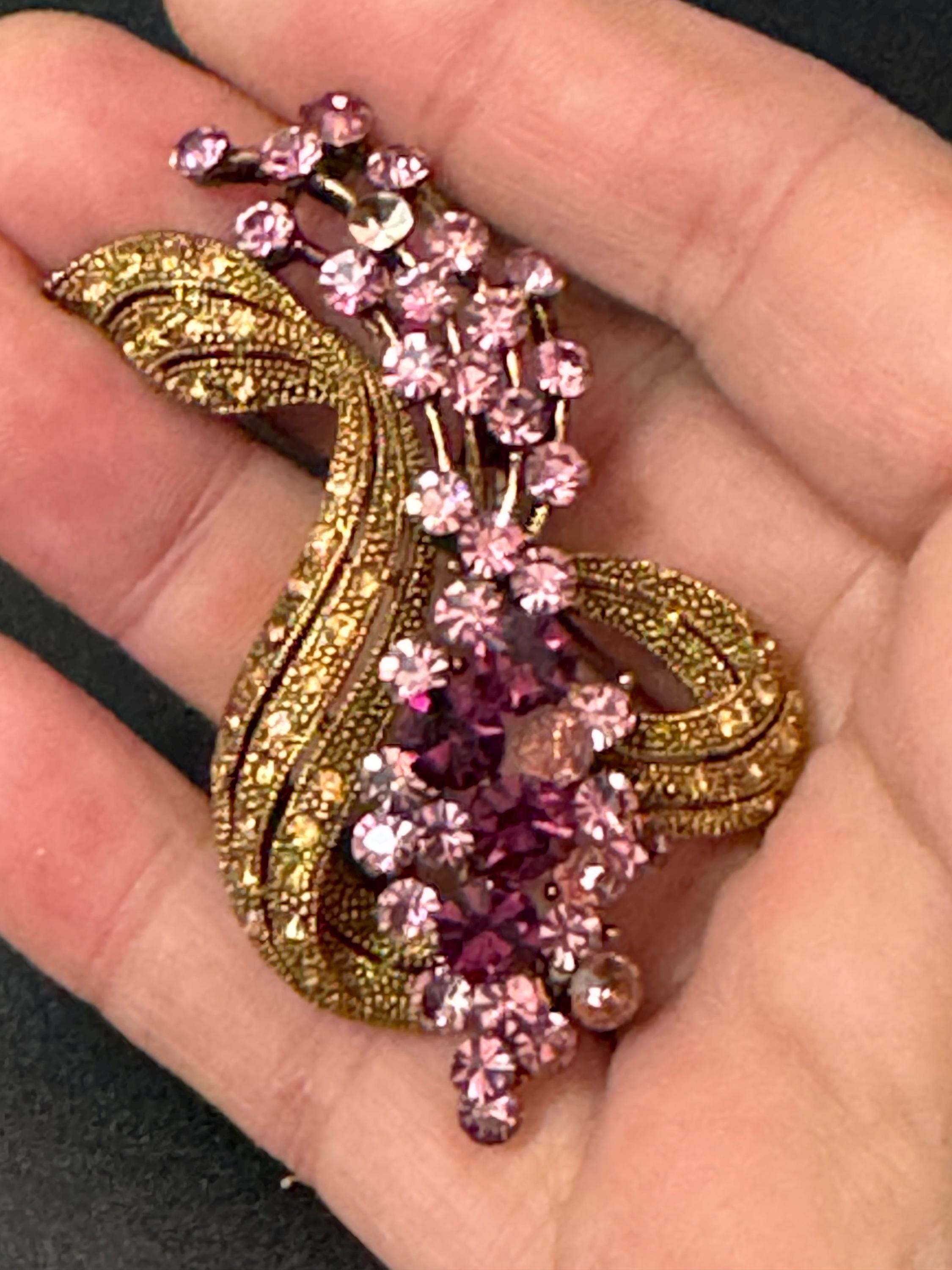 Signed ROM Canadian Vintage amethyst purple copper tone floral Brooch