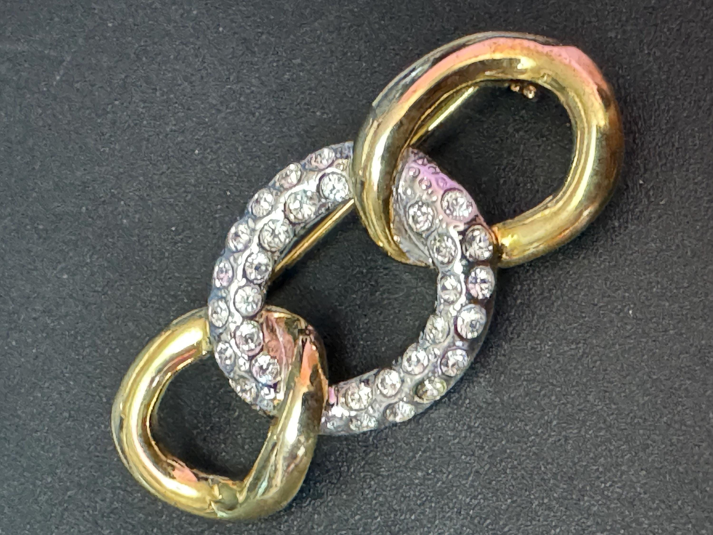 vintage gold plated retro abstract diamanté chain link brooch