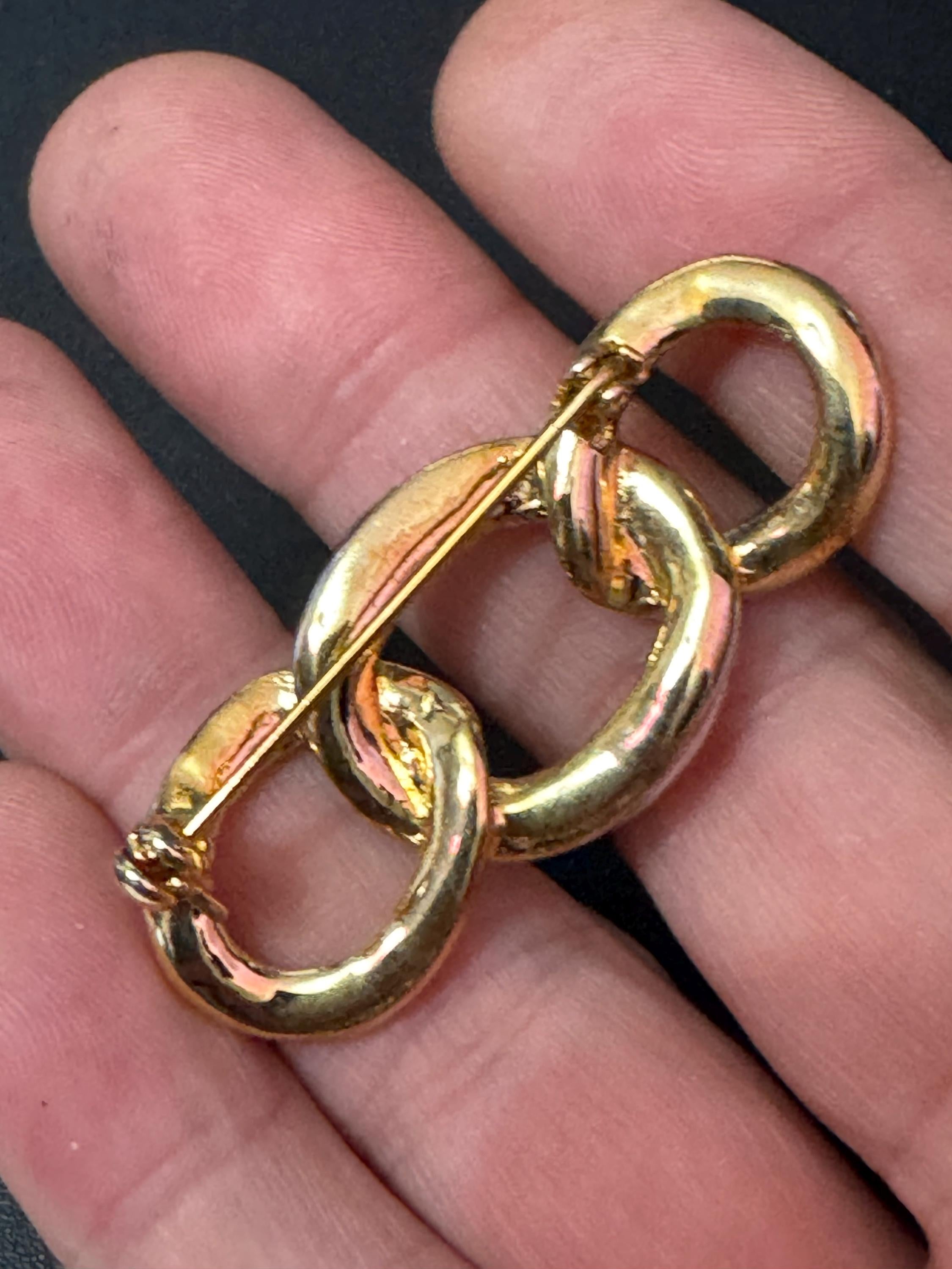 vintage gold plated retro abstract diamanté chain link brooch