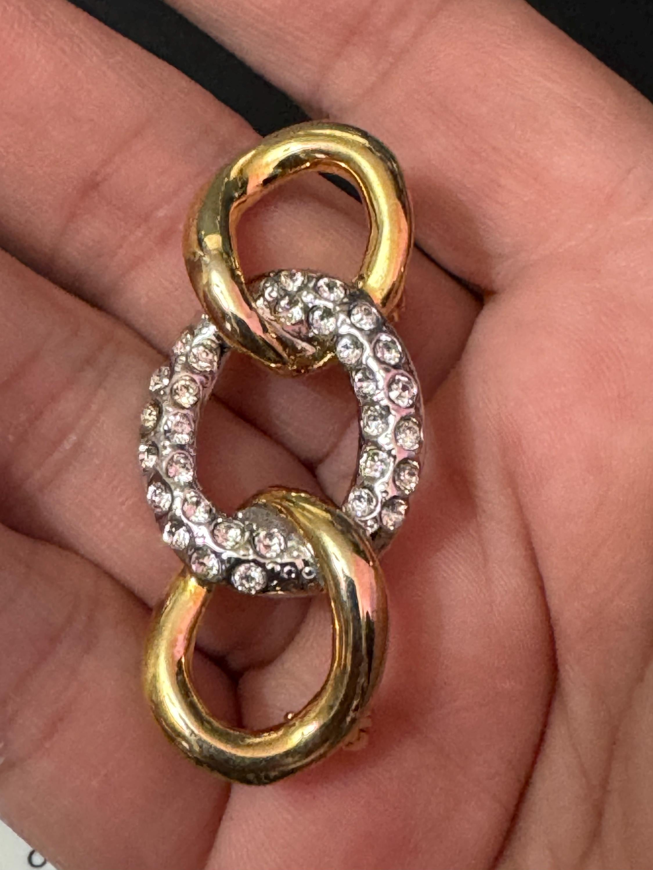 vintage gold plated retro abstract diamanté chain link brooch