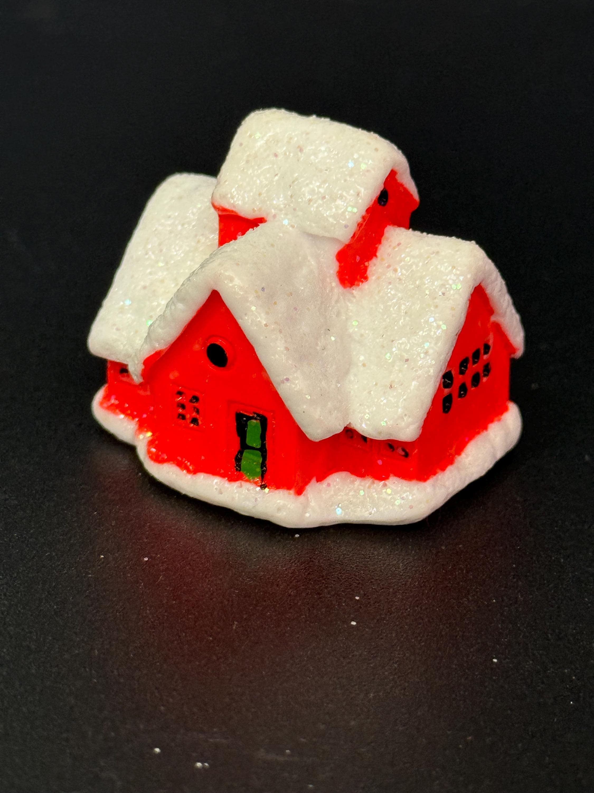 1 x miniature orange chalet Christmas house cake topper decoration reusable