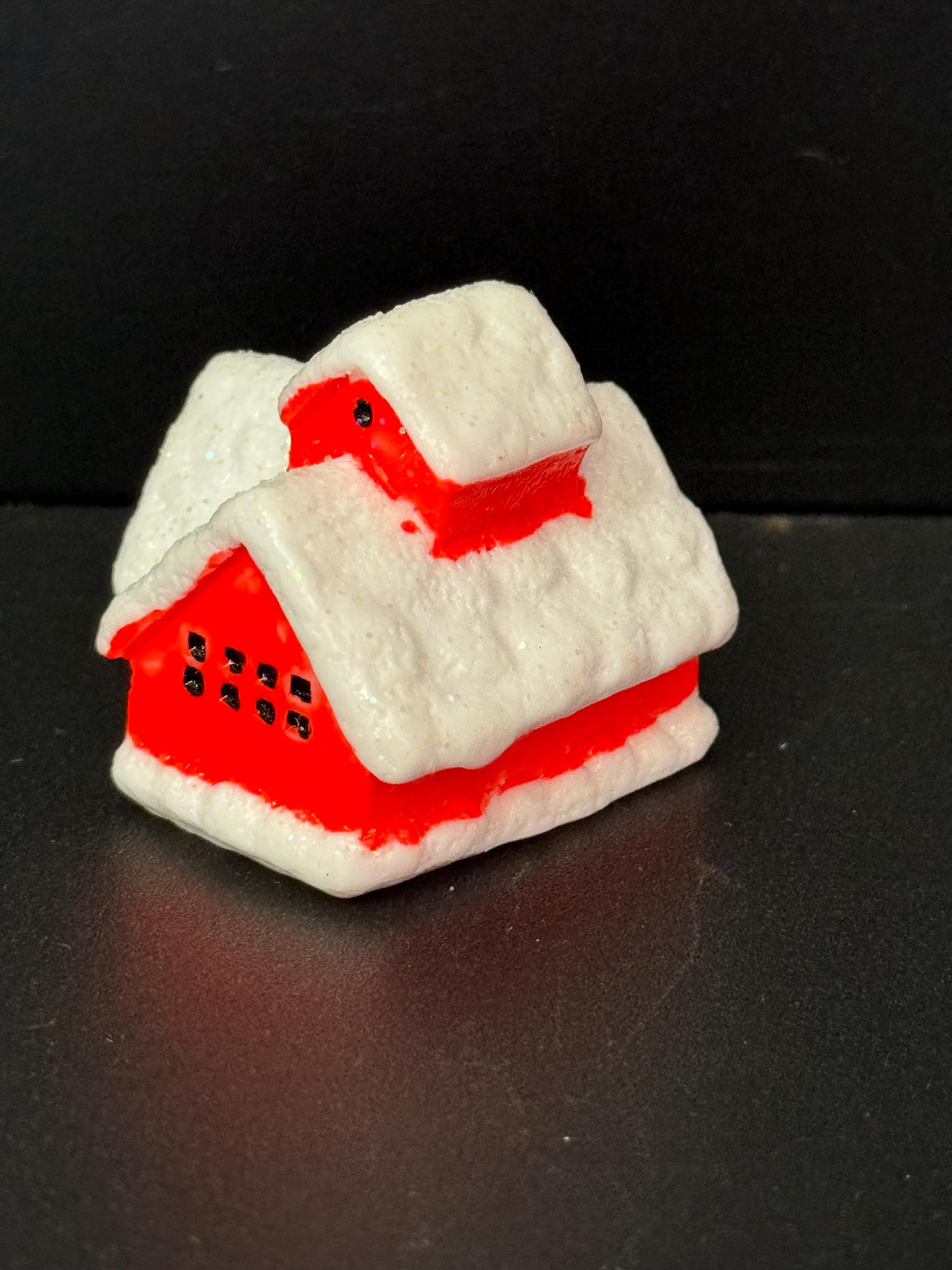 1 x miniature orange chalet Christmas house cake topper decoration reusable
