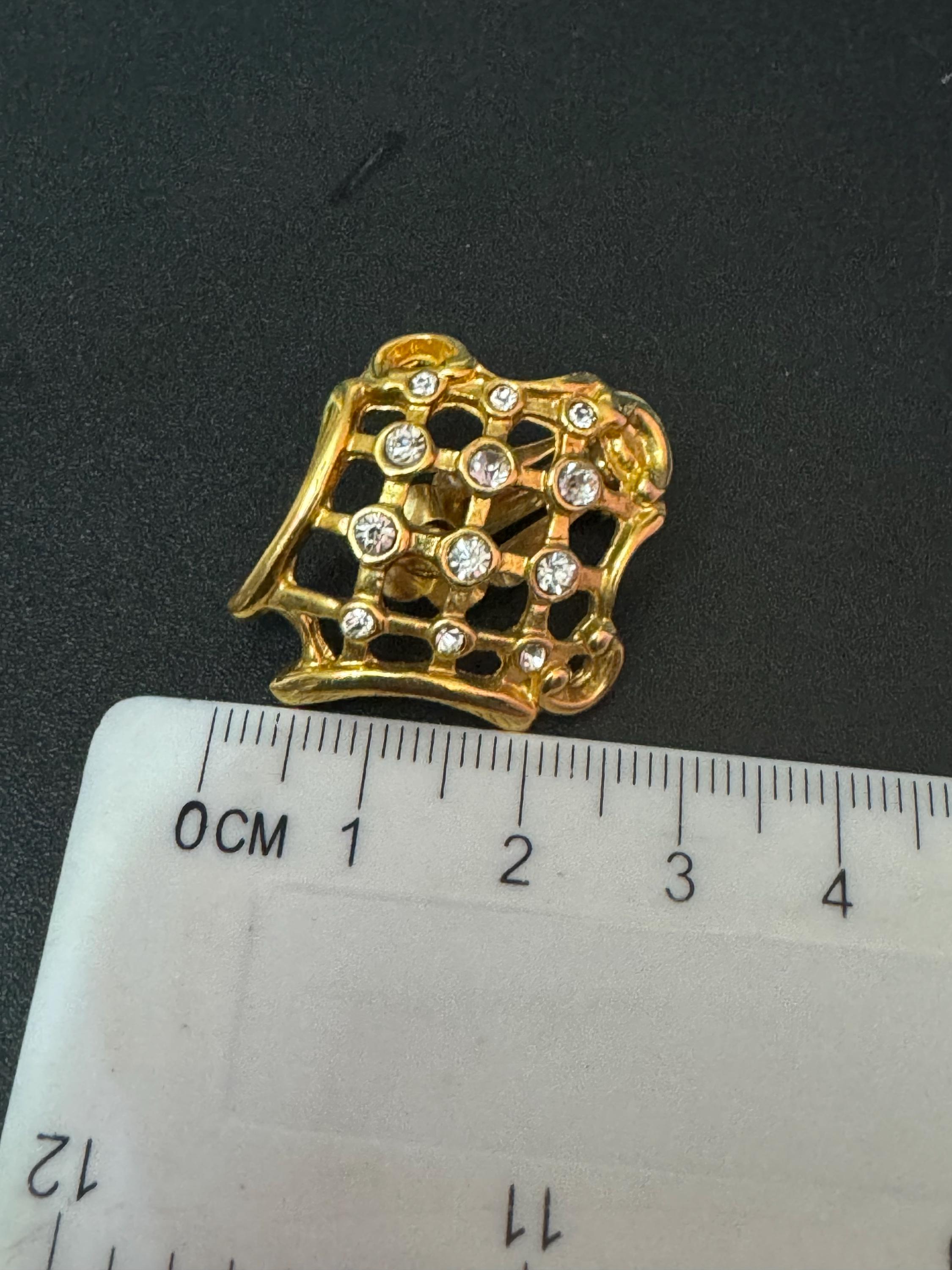 1980s modernist gold tone abstract woven square clip on diamanté stud earrings