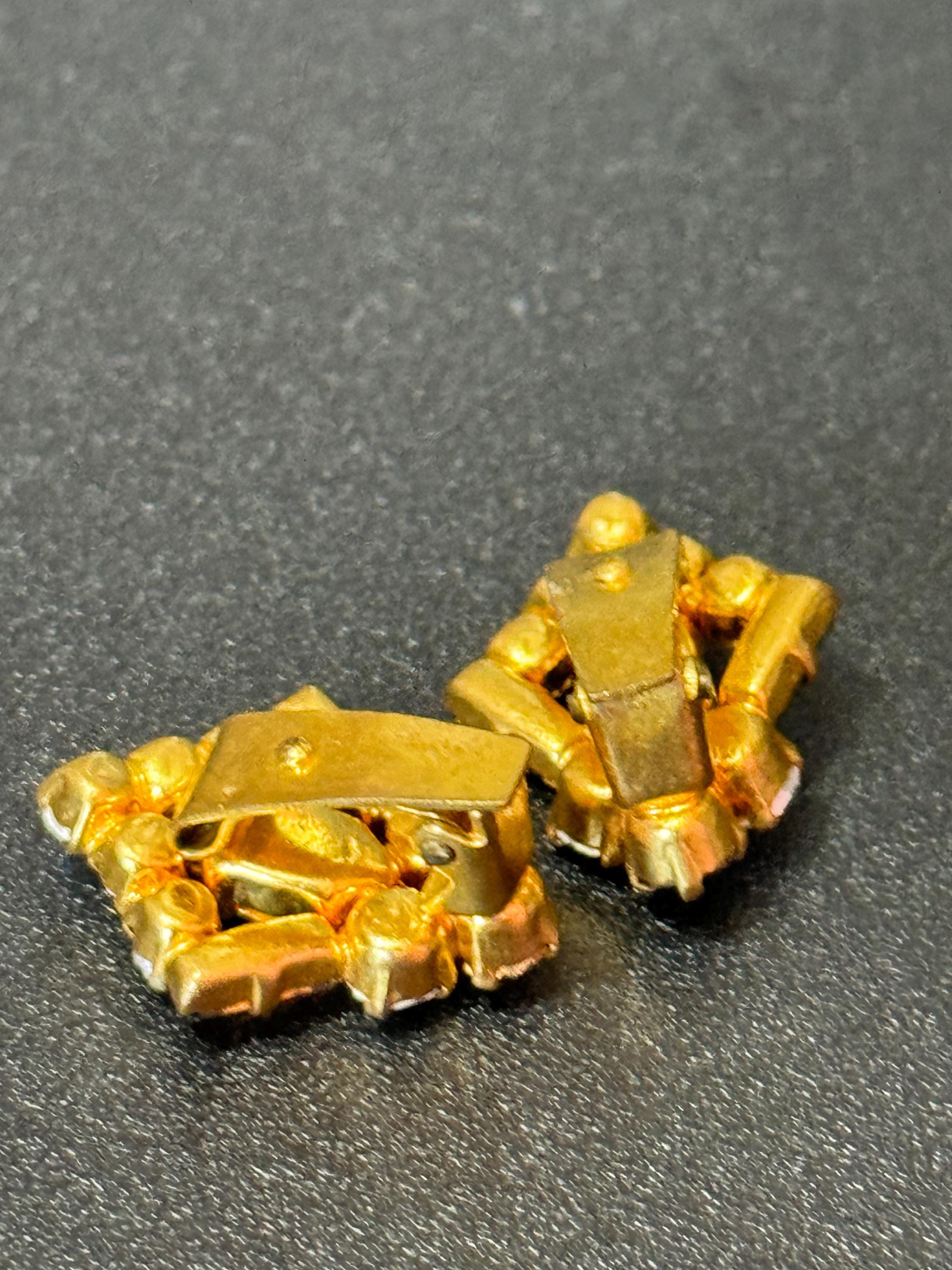 Vintage Diamanté Emerald Green Paste Rhinestone Clip On Earrings Gold Tone AB