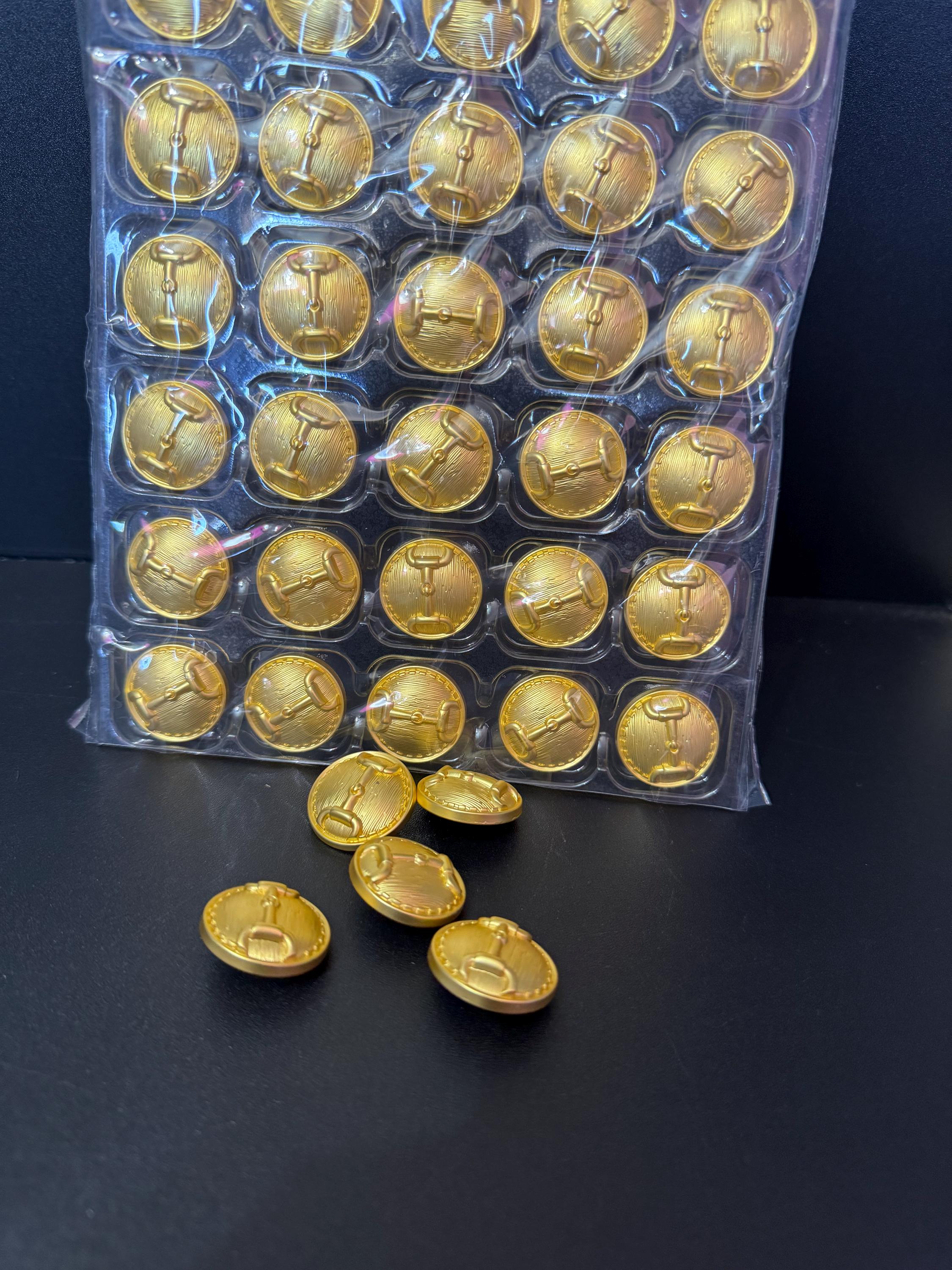 23mm Set of 5 bright Gold metal snaffle horse bit metal domed buttons