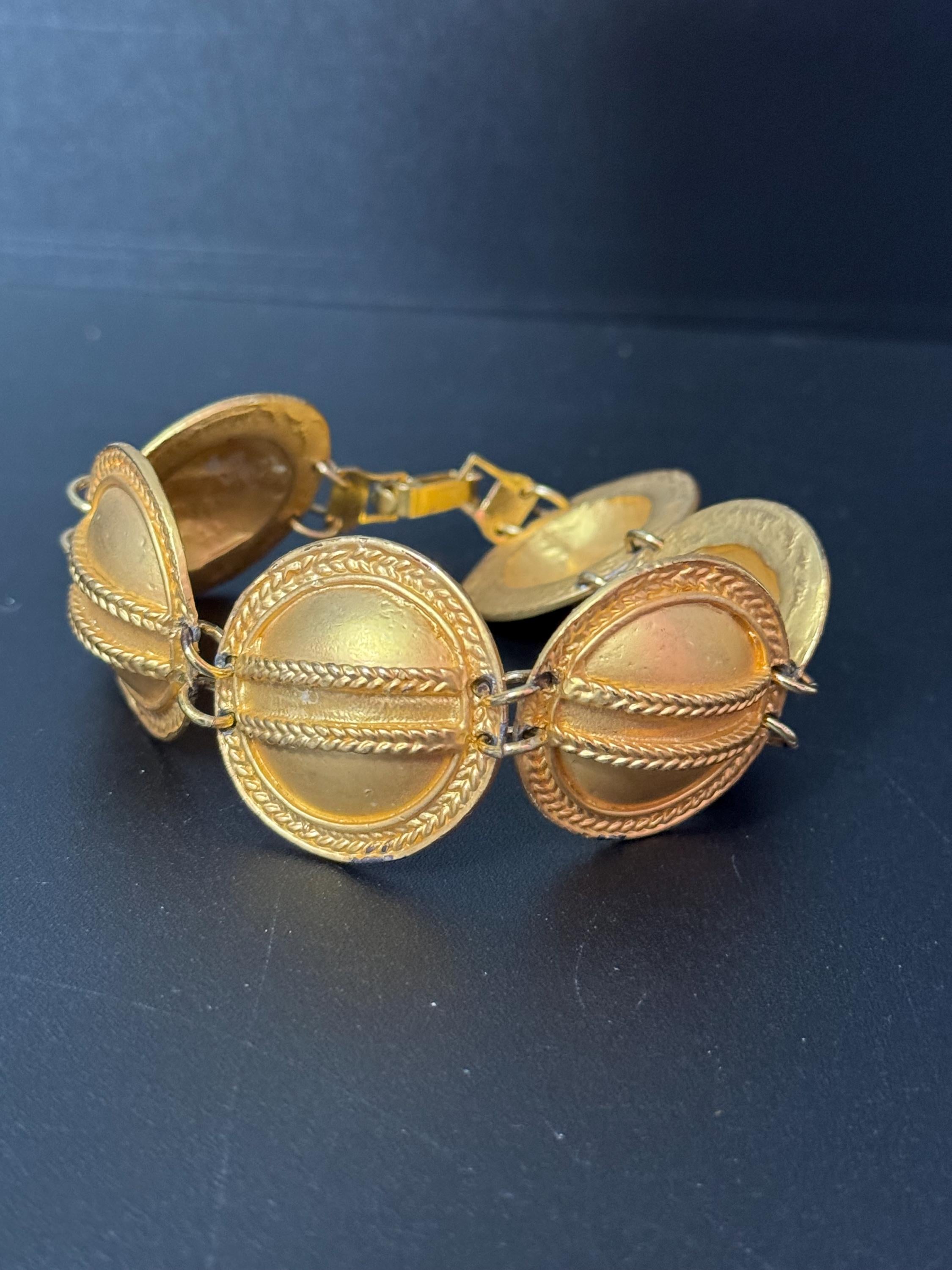 Vintage Matt gold tone modernist Etruscan chunky panel link bracelet