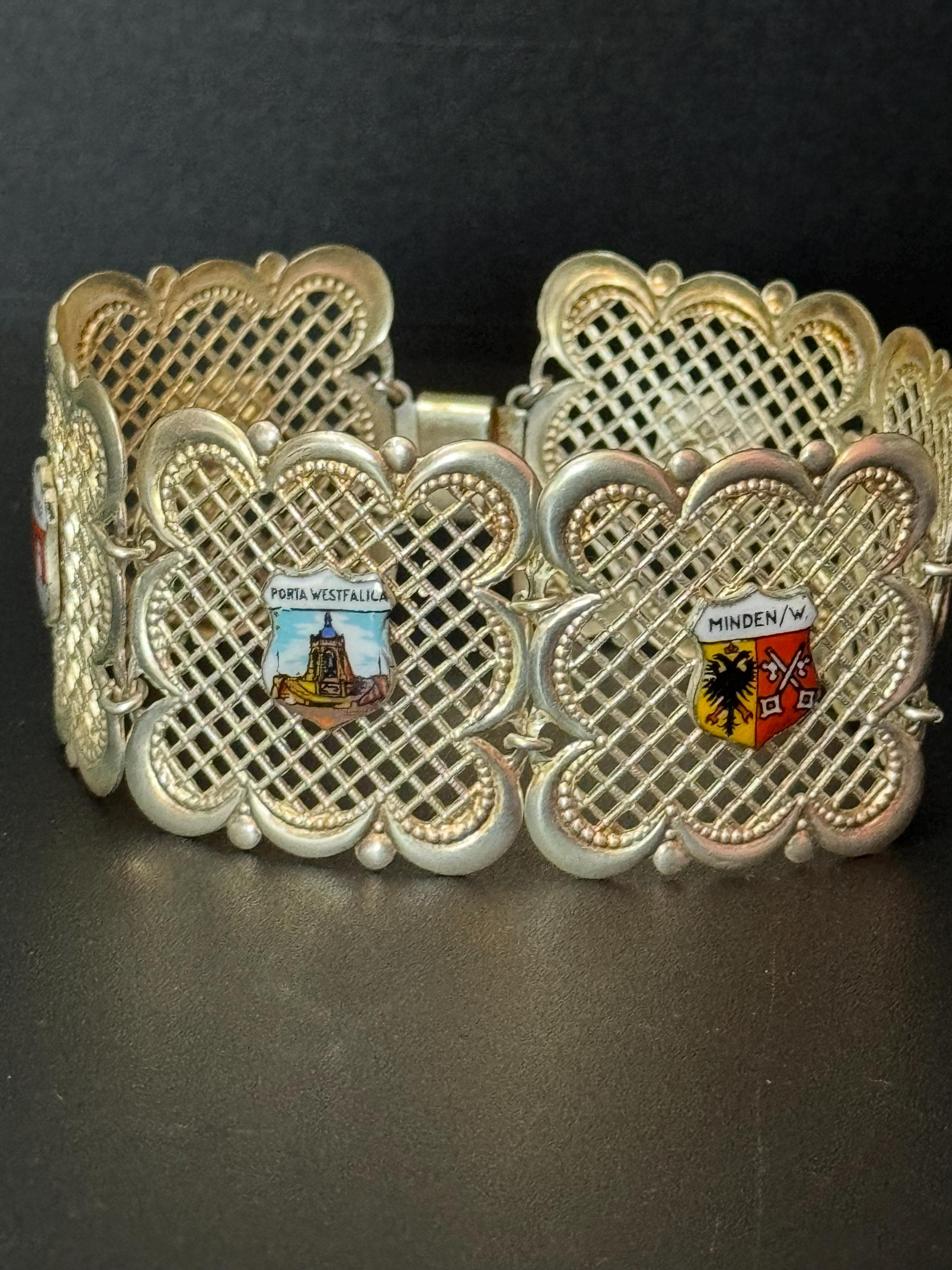 Berlin German Vintage Silver Tone filigree  Panel Link Bracelet Souvenir Germany