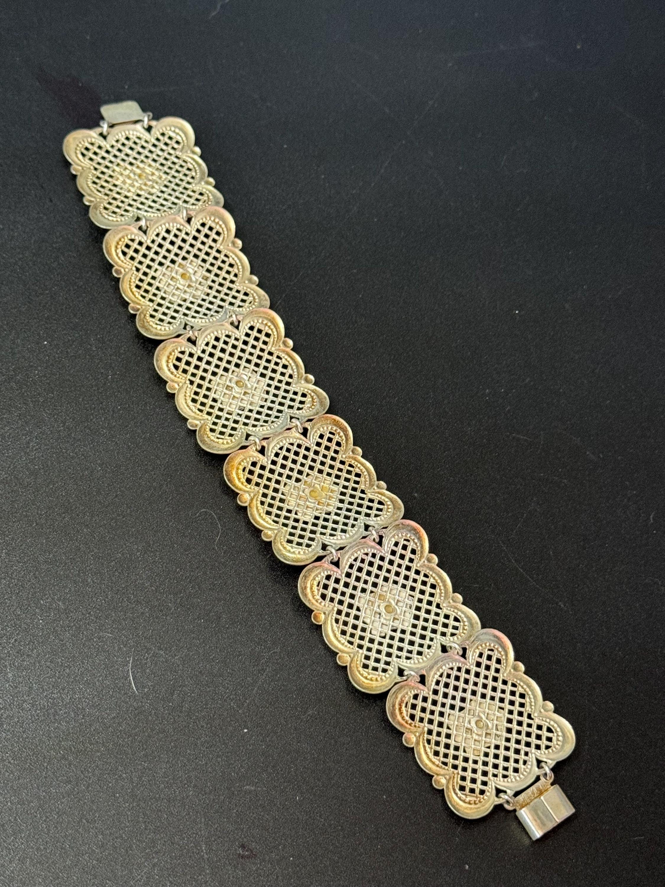 Berlin German Vintage Silver Tone filigree  Panel Link Bracelet Souvenir Germany