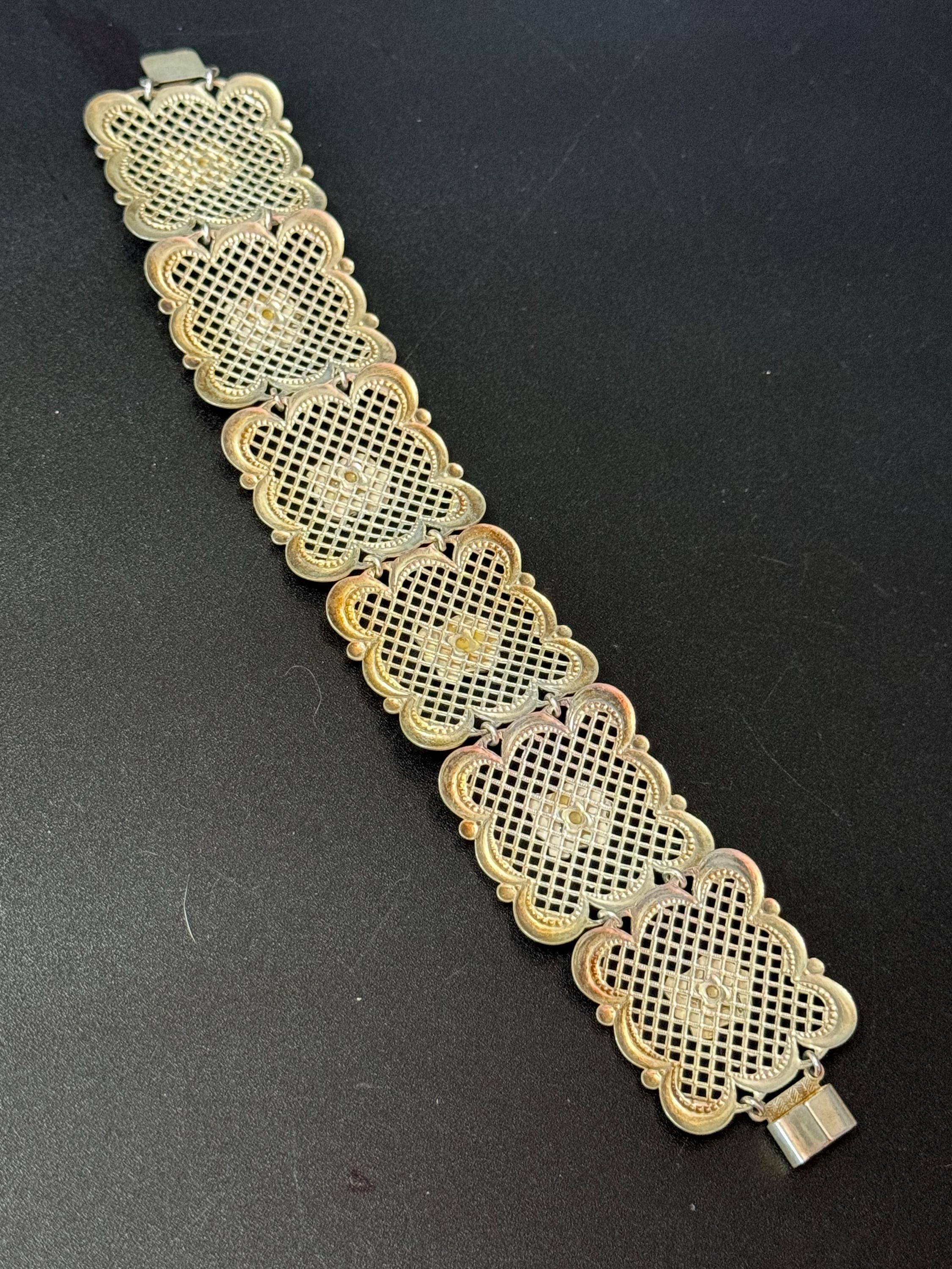 Berlin German Vintage Silver Tone filigree  Panel Link Bracelet Souvenir Germany