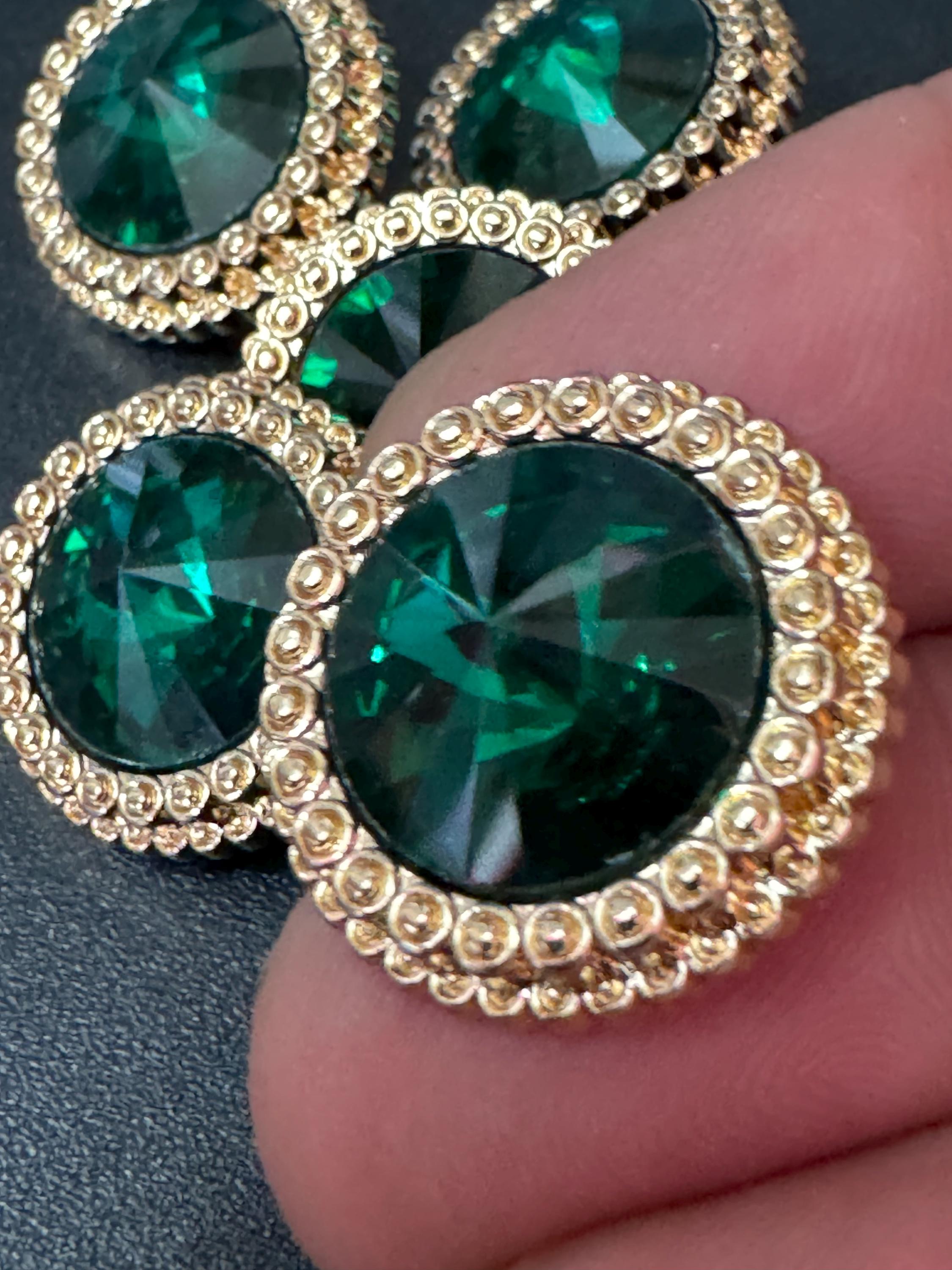 21mm Emerald Green Rivoli Crystal Glass Buttons Pack of 5 – Gold Tone Metal Shank, High-Quality Round Crystal Buttons for Sewing crafts